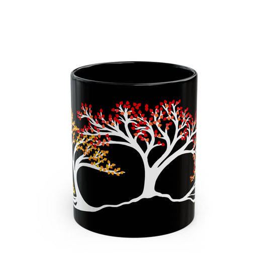 “Autumn Glory”, IMAGINE™ Series, Hand-Drawn Art Print, Black Ceramic Mug—3 of 4 Seasons Collection—15 oz or 11 oz