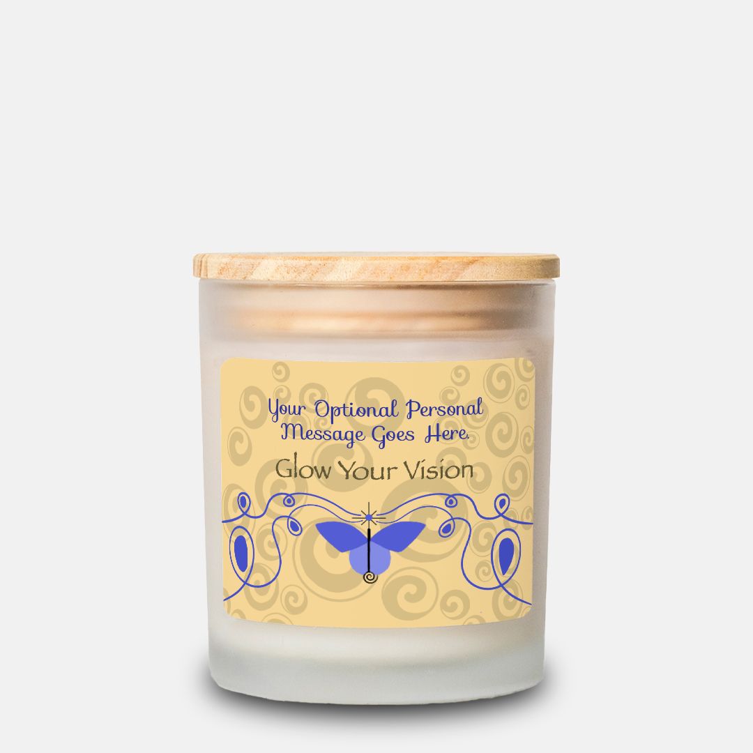 IMAGINE™ "Butterfly and Spirals-Glow Your Vision" Candle, Frosted Glass (Hand Poured 11 oz—50-hour average burn)