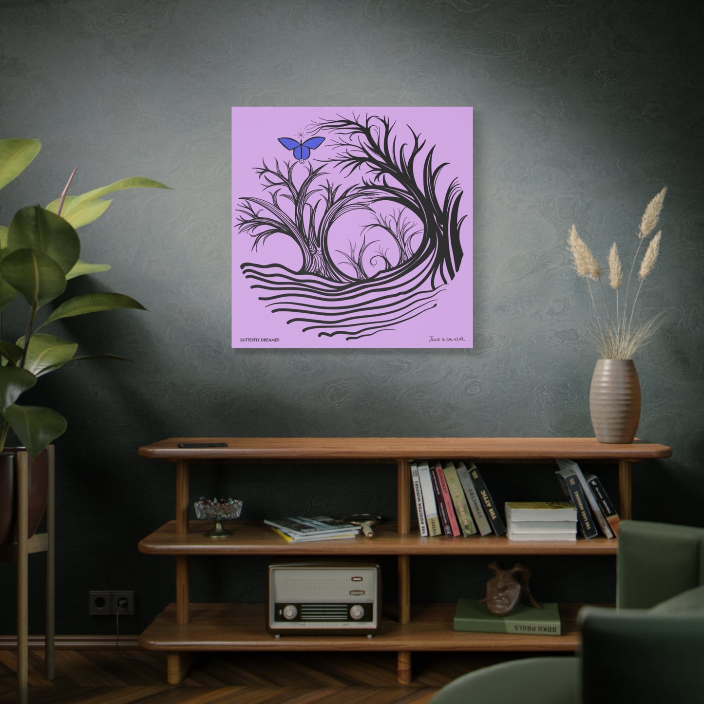 “Butterfly Dreamer”, IMAGINE™ Series, Hand-Drawn Art Print, Wall Art Collection, Stretched Canvas , 6 x 6 inches, 20 x 20 inches, 36 x 36 inches, plus 7 More Sizes