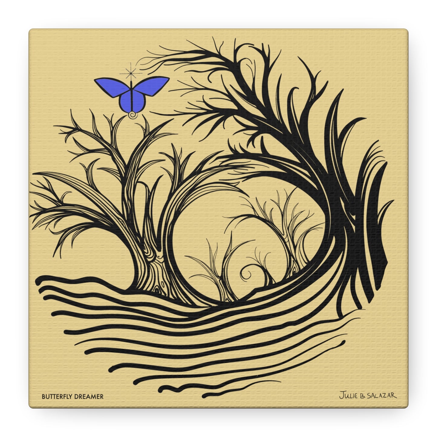 “Butterfly Dreamer”, IMAGINE™ Series, Hand-Drawn Art Print, Wall Art Collection, Stretched Canvas , 6 x 6 inches, 20 x 20 inches, 36 x 36 inches, plus 7 More Sizes