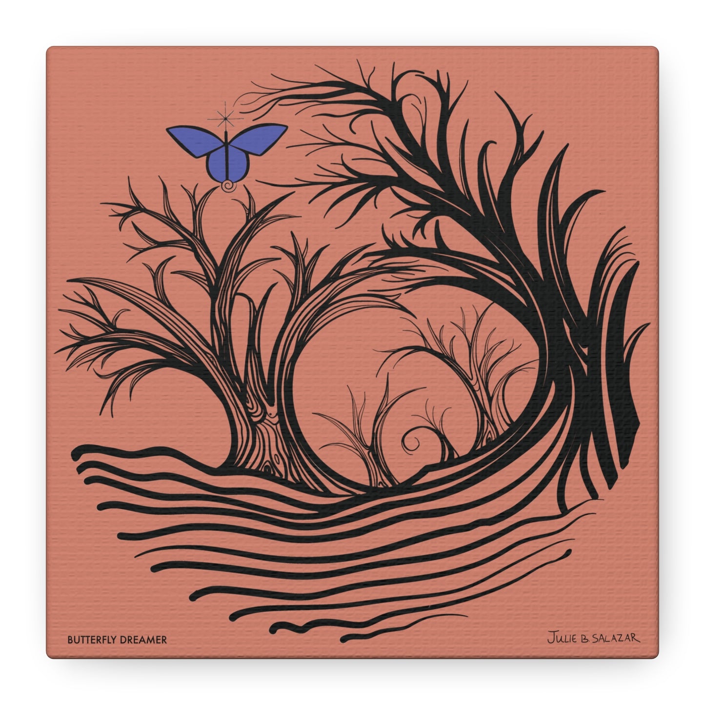 “Butterfly Dreamer”, IMAGINE™ Series, Hand-Drawn Art Print, Wall Art Collection, Stretched Canvas , 6 x 6 inches, 20 x 20 inches, 36 x 36 inches, plus 7 More Sizes