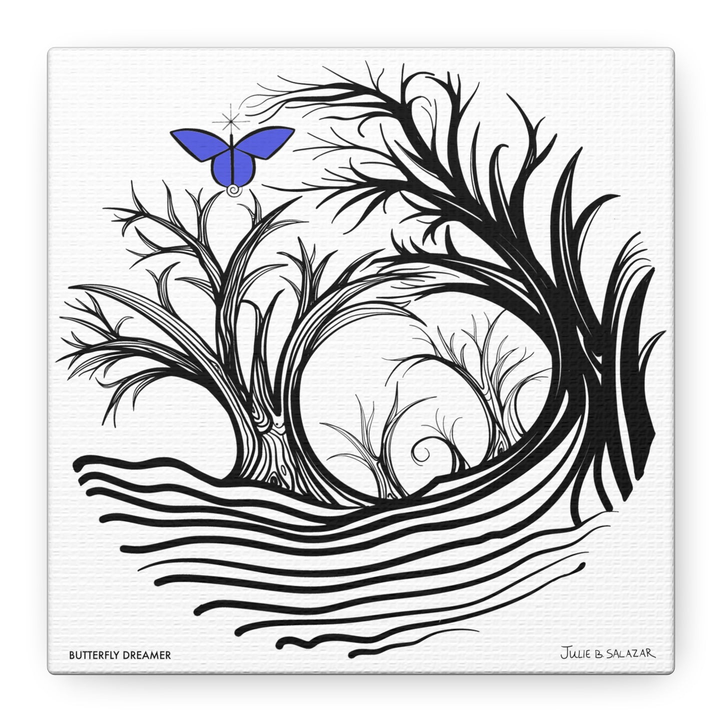 “Butterfly Dreamer”, IMAGINE™ Series, Hand-Drawn Art Print, Wall Art Collection, Stretched Canvas , 6 x 6 inches, 20 x 20 inches, 36 x 36 inches, plus 7 More Sizes