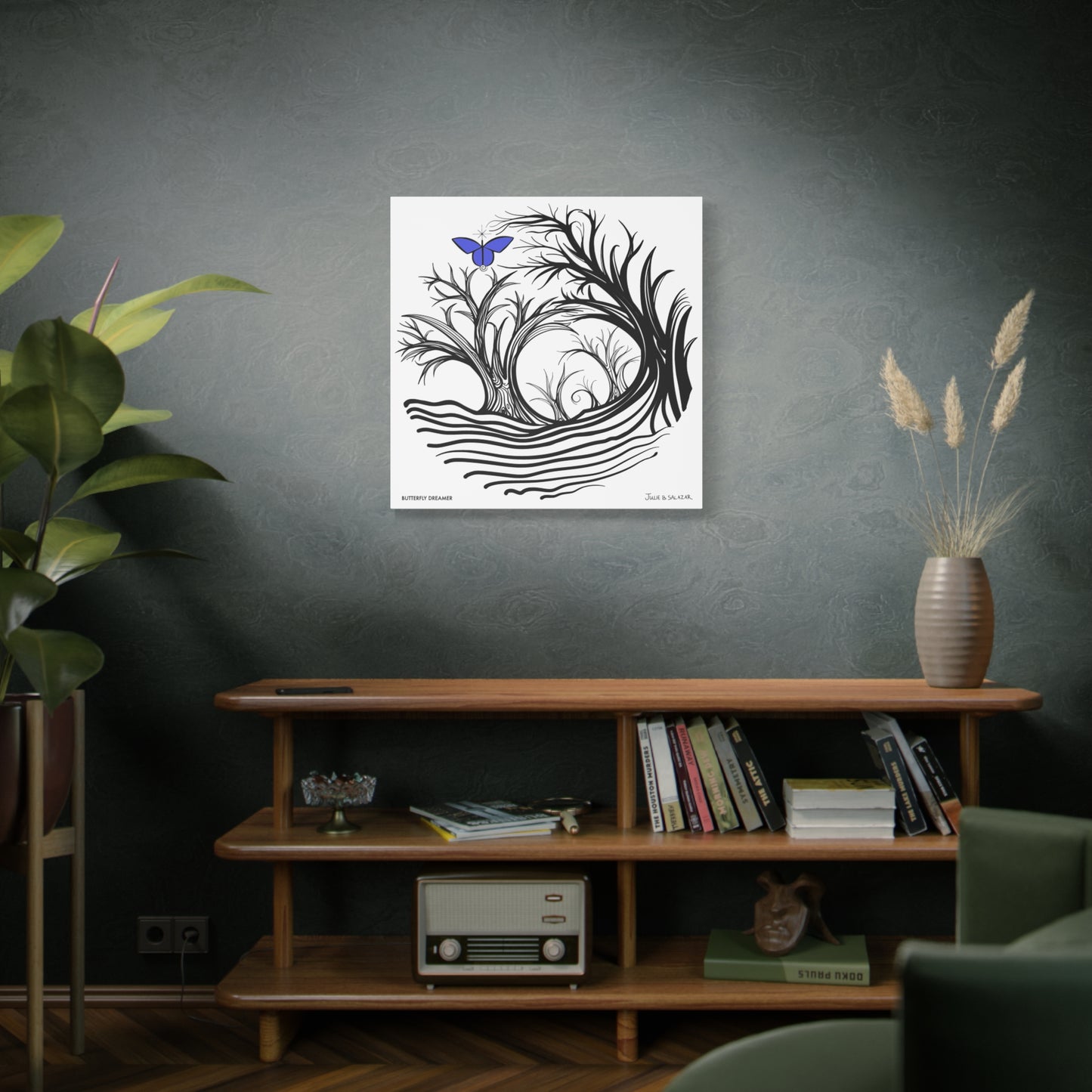 “Butterfly Dreamer”, IMAGINE™ Series, Hand-Drawn Art Print, Wall Art Collection, Stretched Canvas , 6 x 6 inches, 20 x 20 inches, 36 x 36 inches, plus 7 More Sizes