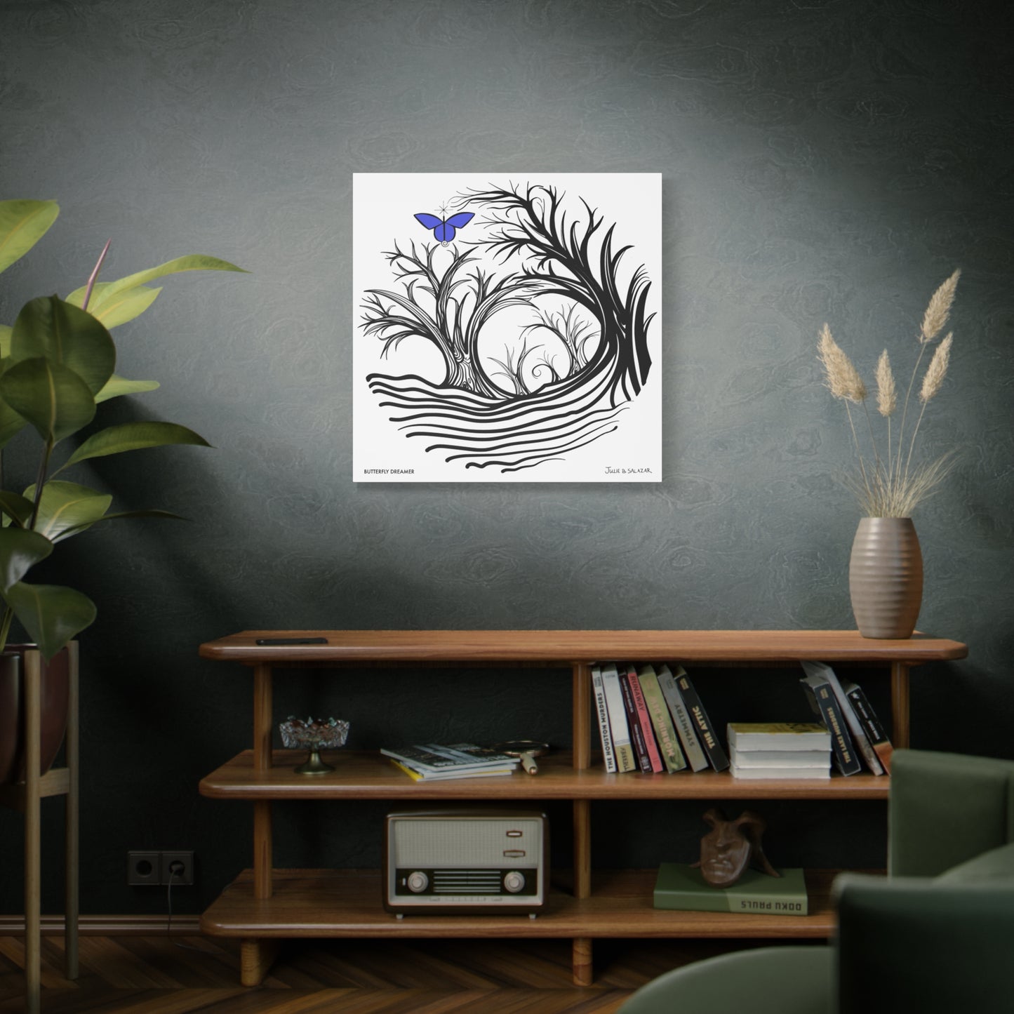 “Butterfly Dreamer”, IMAGINE™ Series, Hand-Drawn Art Print, Wall Art Collection, Stretched Canvas , 6 x 6 inches, 20 x 20 inches, 36 x 36 inches, plus 7 More Sizes