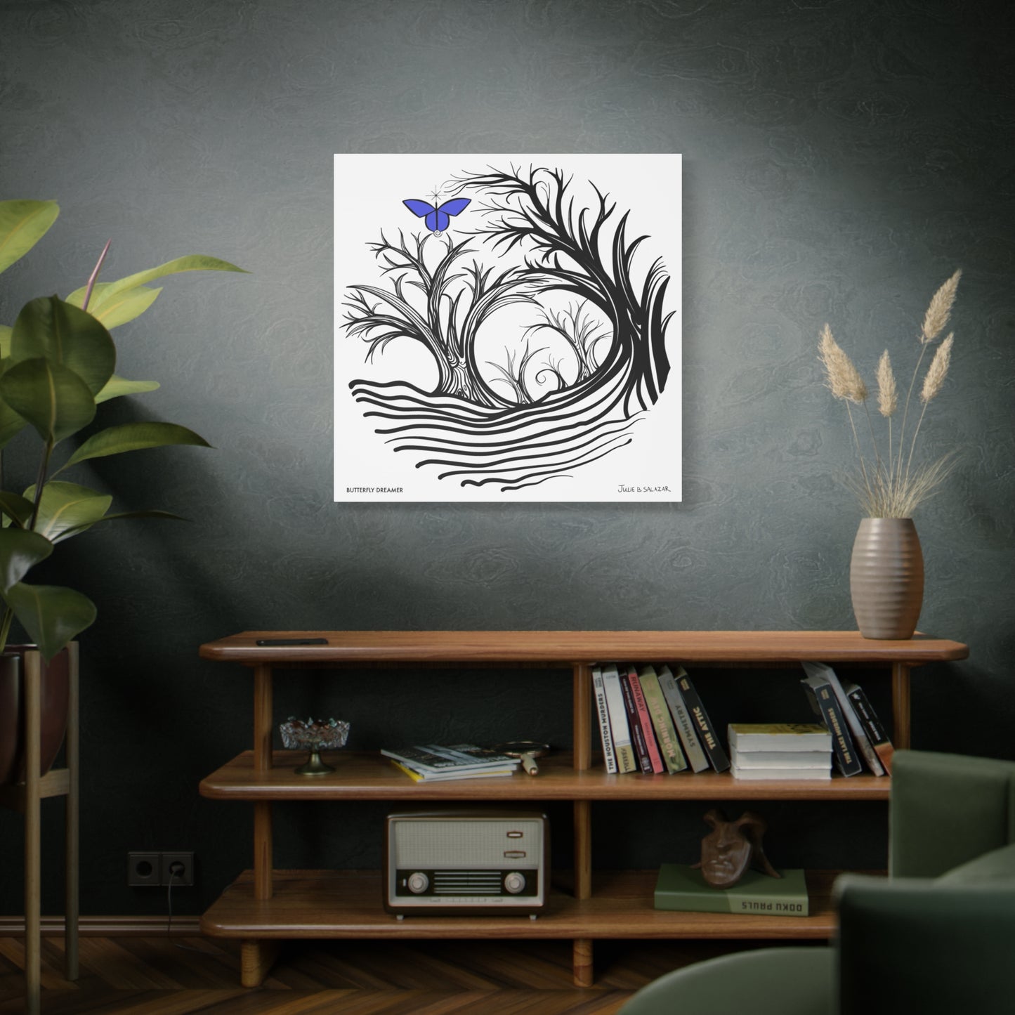 “Butterfly Dreamer”, IMAGINE™ Series, Hand-Drawn Art Print, Wall Art Collection, Stretched Canvas , 6 x 6 inches, 20 x 20 inches, 36 x 36 inches, plus 7 More Sizes