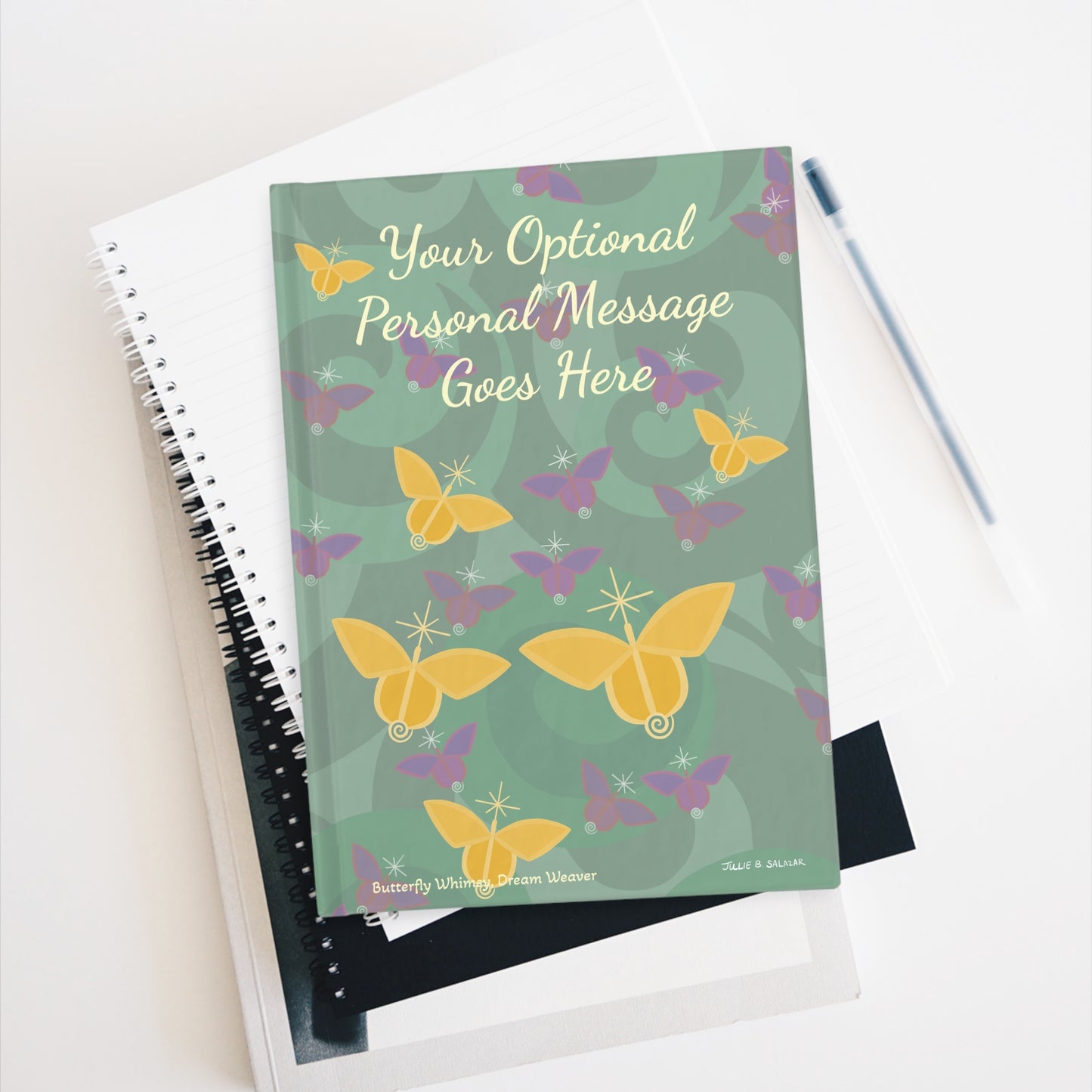 “Butterfly Whimsy, Dream Weaver”, IMAGINE™ Series Hand-Drawn Art Print, Hardcover Journal—Option to Personalize—Lined or Blank