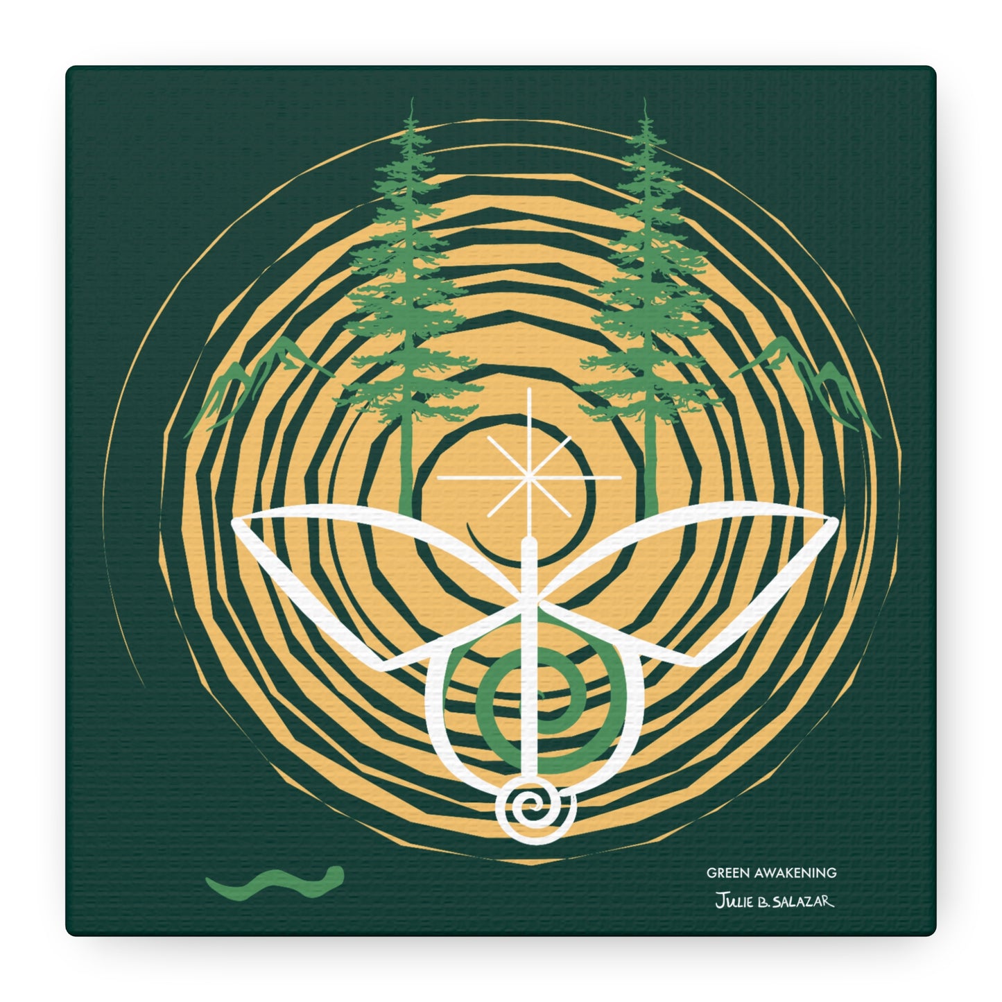 “Green Awakening”, IMAGINE™ Series, Hand-Drawn Art Print, Wall Art Collection, Stretched Canvas , 6 x 6 inches, 20 x 20 inches, 36 x 36 inches, plus 7 More Sizes