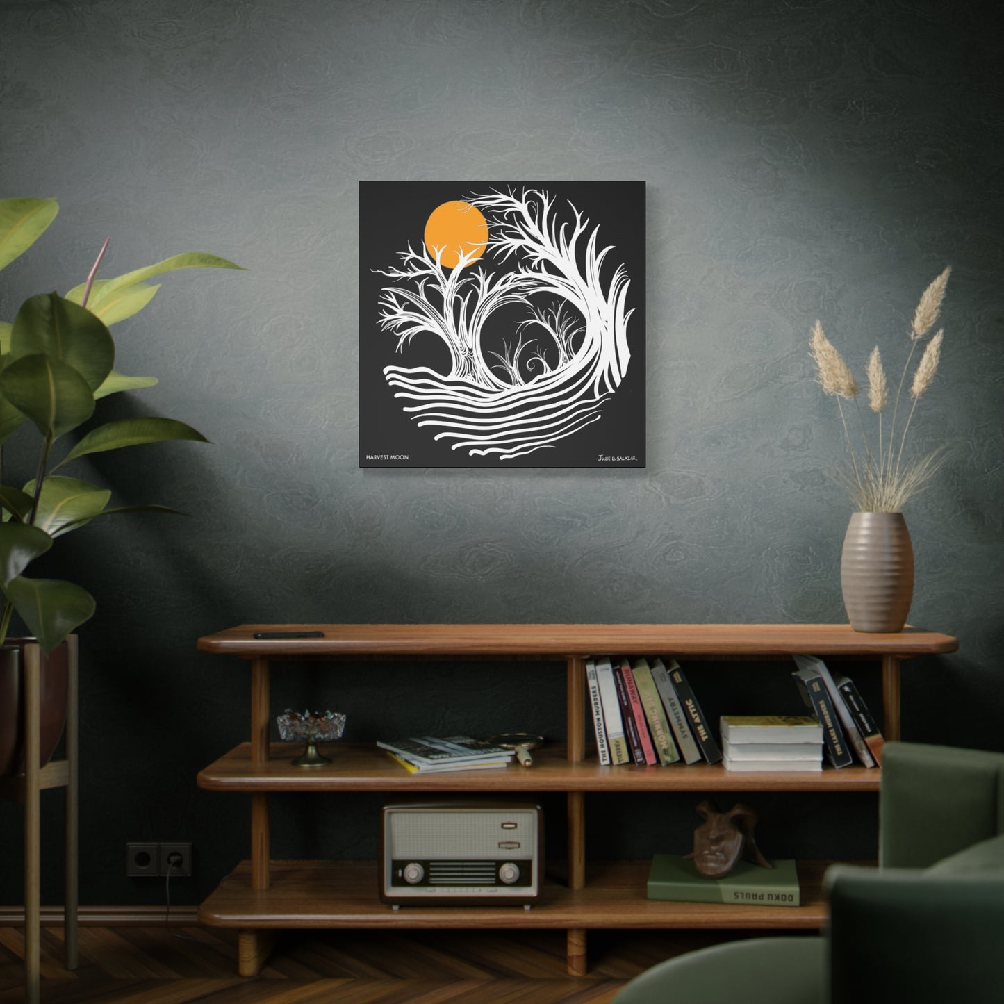 “Harvest Moon”, IMAGINE™ Series, Hand-Drawn Art Print, Wall Art Collection, Stretched Canvas , 6 x 6 inches, 20 x 20 inches, 36 x 36 inches, plus 7 More Sizes