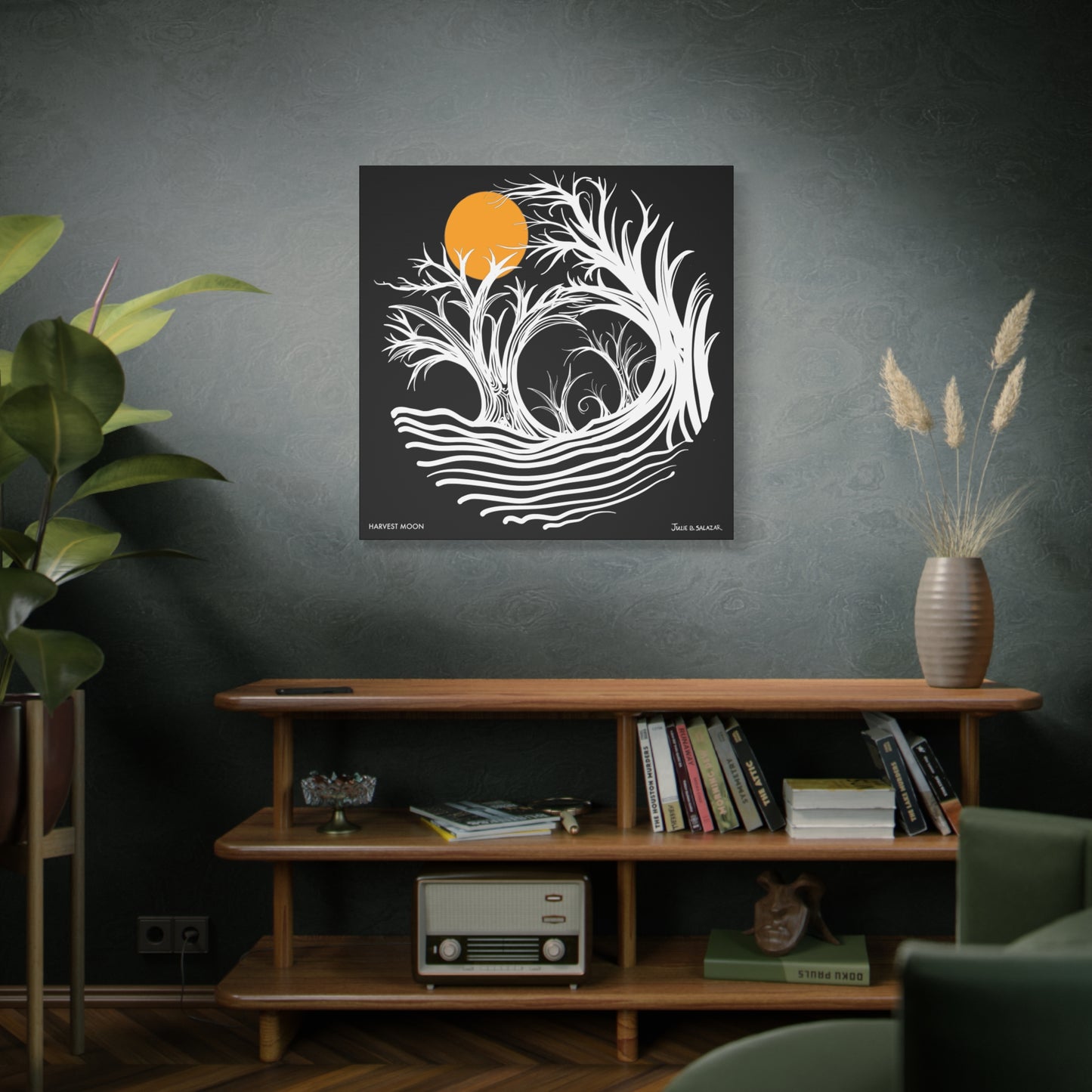 “Harvest Moon”, IMAGINE™ Series, Hand-Drawn Art Print, Wall Art Collection, Stretched Canvas , 6 x 6 inches, 20 x 20 inches, 36 x 36 inches, plus 7 More Sizes