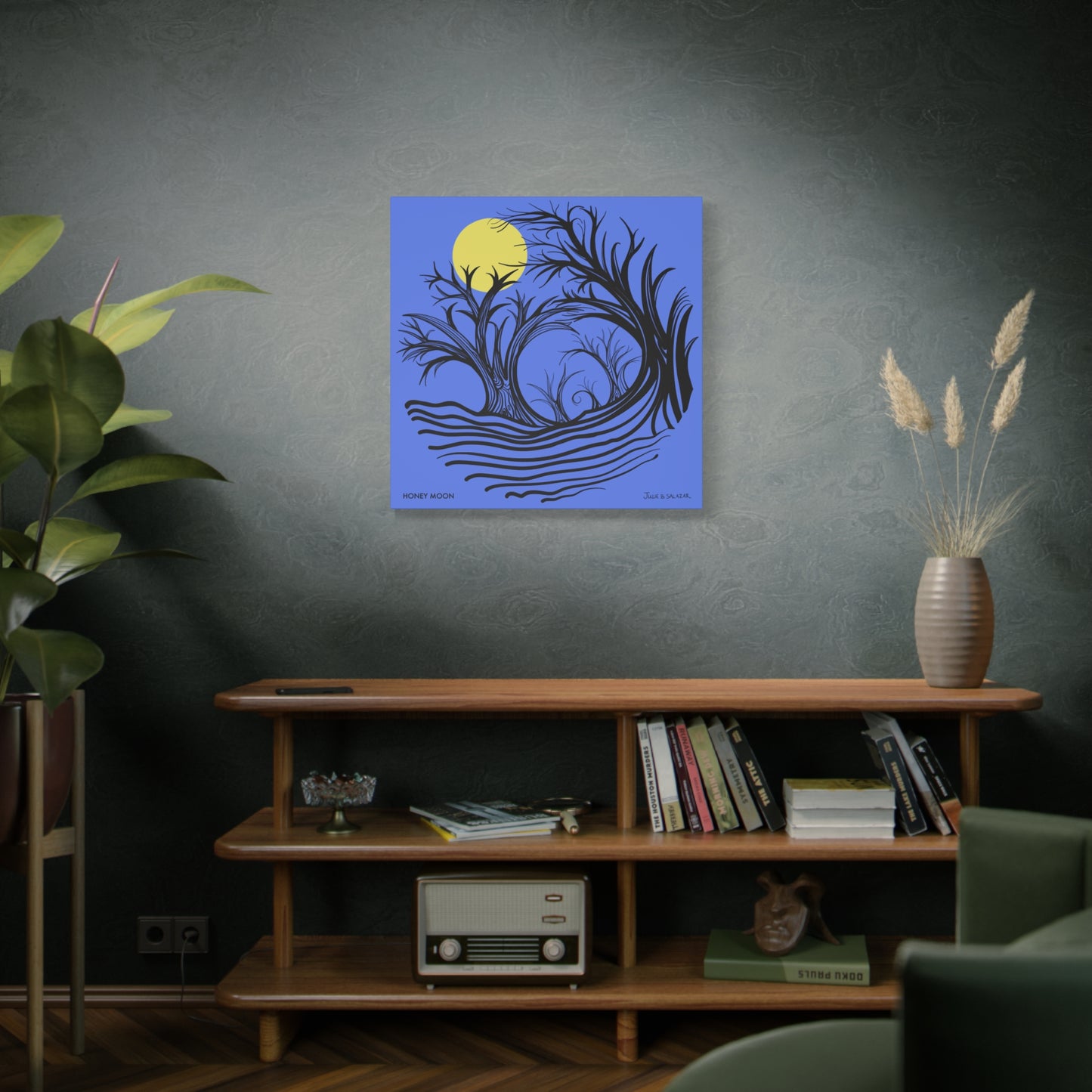 “Honey Moon”, IMAGINE™ Series, Hand-Drawn Art Print, Wall Art Collection, Stretched Canvas , 6 x 6 inches, 20 x 20 inches, 36 x 36 inches, plus 7 More Sizes