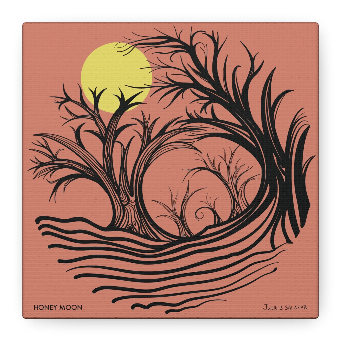 “Honey Moon”, IMAGINE™ Series, Hand-Drawn Art Print, Wall Art Collection, Stretched Canvas , 6 x 6 inches, 20 x 20 inches, 36 x 36 inches, plus 7 More Sizes