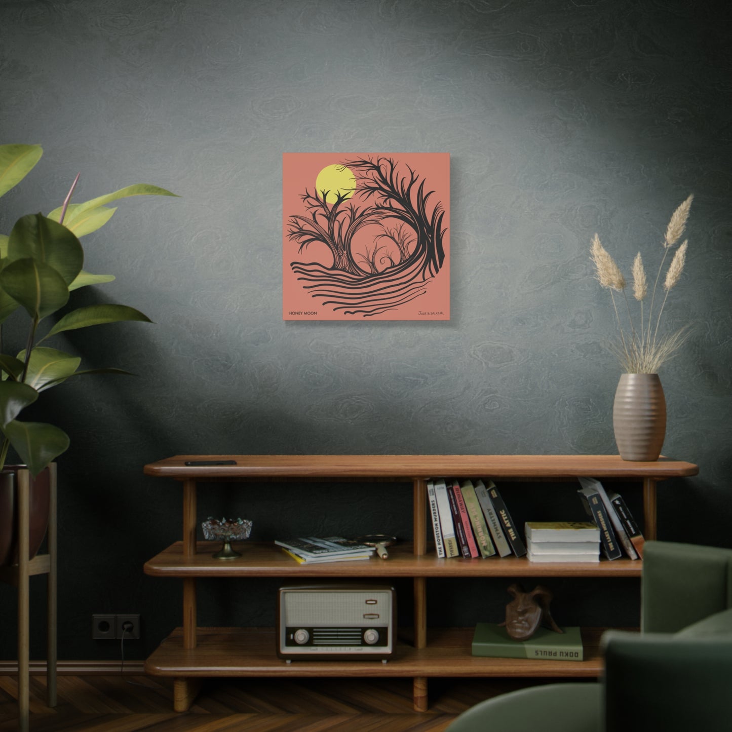 “Honey Moon”, IMAGINE™ Series, Hand-Drawn Art Print, Wall Art Collection, Stretched Canvas , 6 x 6 inches, 20 x 20 inches, 36 x 36 inches, plus 7 More Sizes