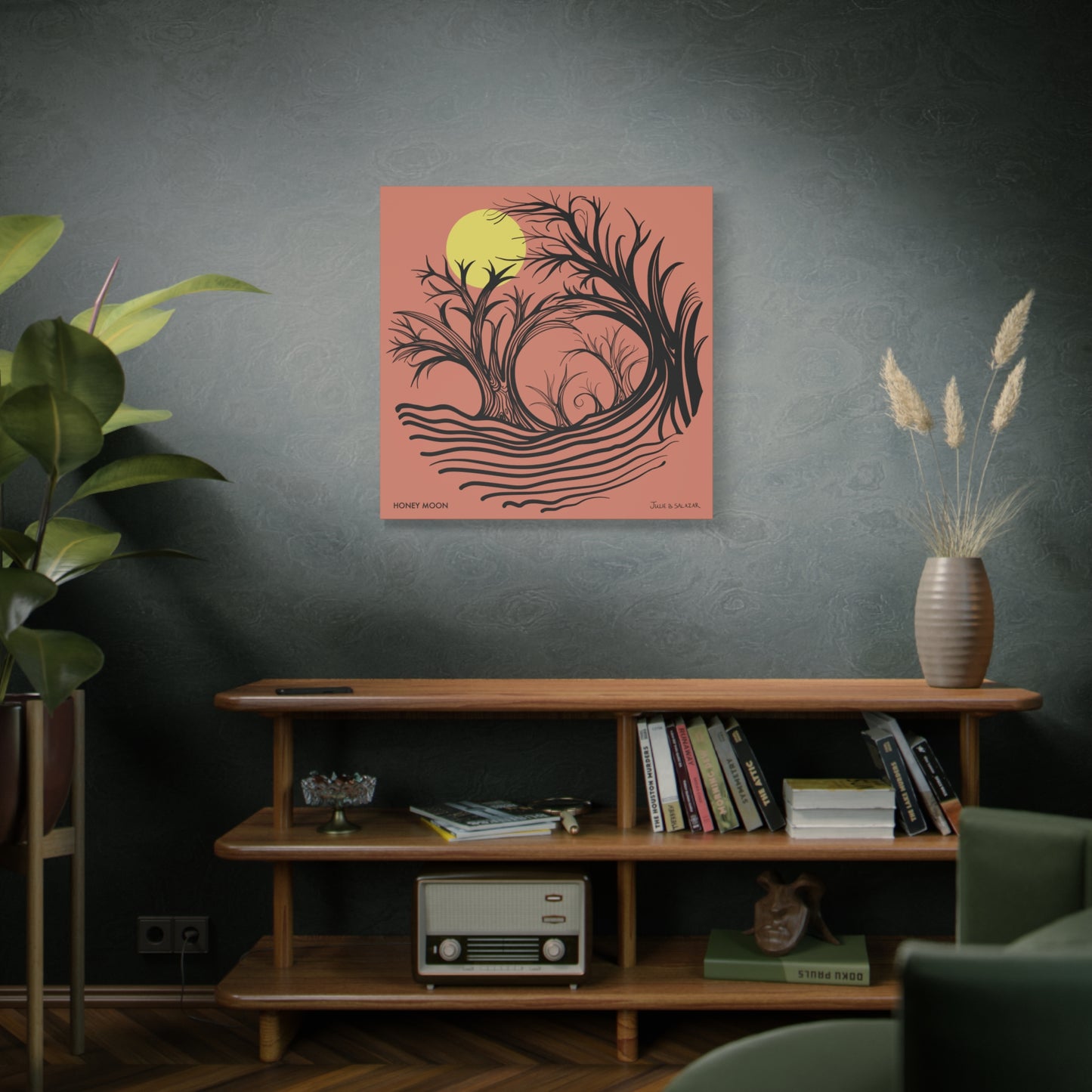“Honey Moon”, IMAGINE™ Series, Hand-Drawn Art Print, Wall Art Collection, Stretched Canvas , 6 x 6 inches, 20 x 20 inches, 36 x 36 inches, plus 7 More Sizes