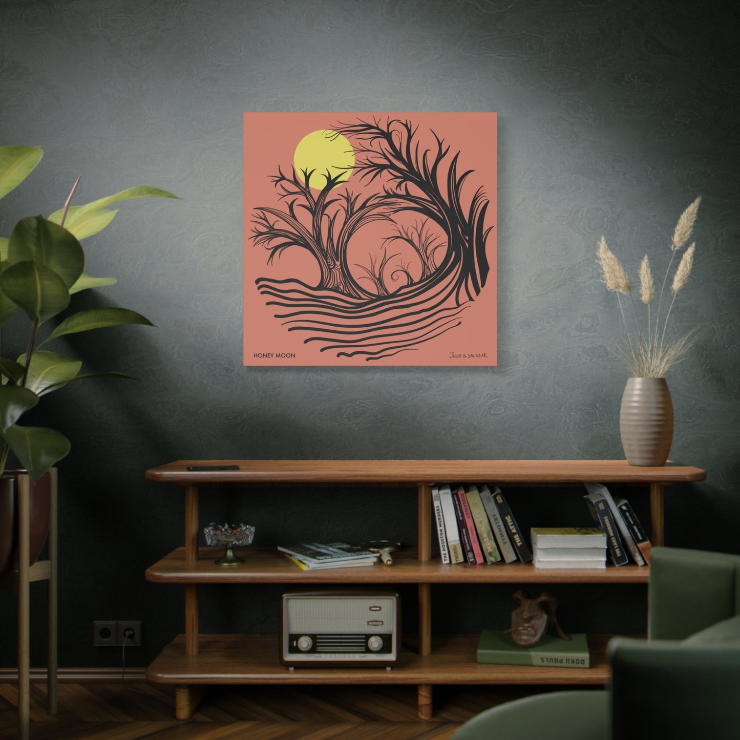 “Honey Moon”, IMAGINE™ Series, Hand-Drawn Art Print, Wall Art Collection, Stretched Canvas , 6 x 6 inches, 20 x 20 inches, 36 x 36 inches, plus 7 More Sizes