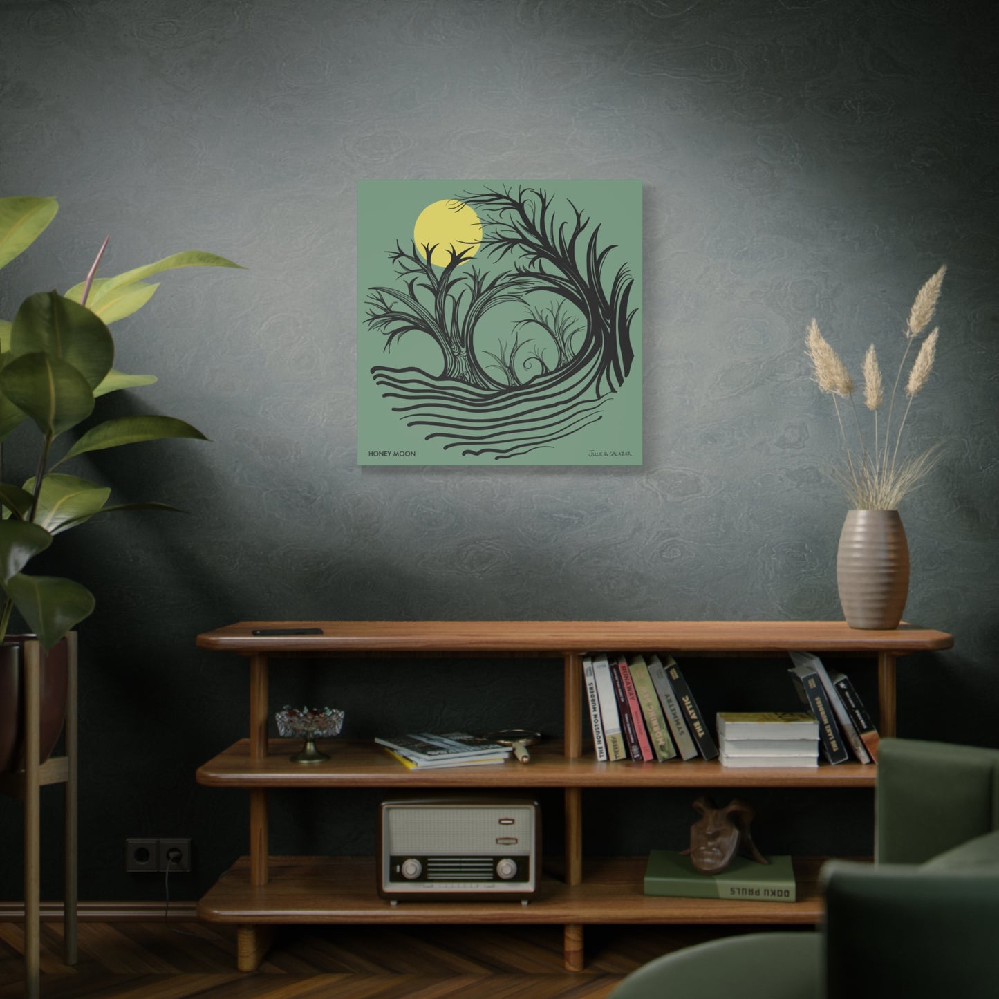 “Honey Moon”, IMAGINE™ Series, Hand-Drawn Art Print, Wall Art Collection, Stretched Canvas , 6 x 6 inches, 20 x 20 inches, 36 x 36 inches, plus 7 More Sizes