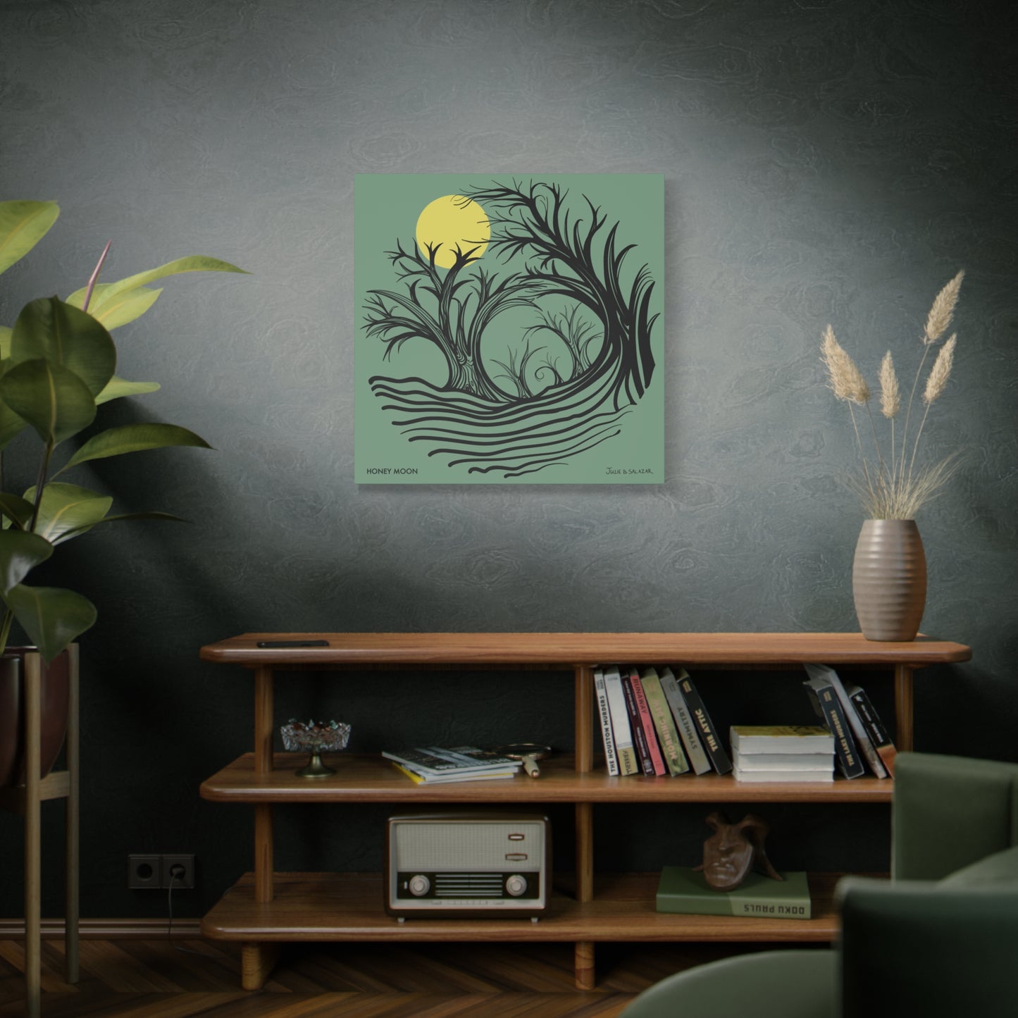 “Honey Moon”, IMAGINE™ Series, Hand-Drawn Art Print, Wall Art Collection, Stretched Canvas , 6 x 6 inches, 20 x 20 inches, 36 x 36 inches, plus 7 More Sizes