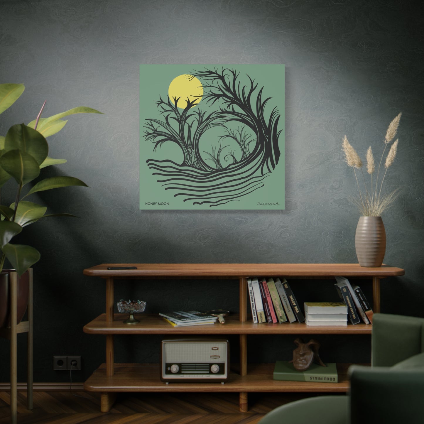 “Honey Moon”, IMAGINE™ Series, Hand-Drawn Art Print, Wall Art Collection, Stretched Canvas , 6 x 6 inches, 20 x 20 inches, 36 x 36 inches, plus 7 More Sizes