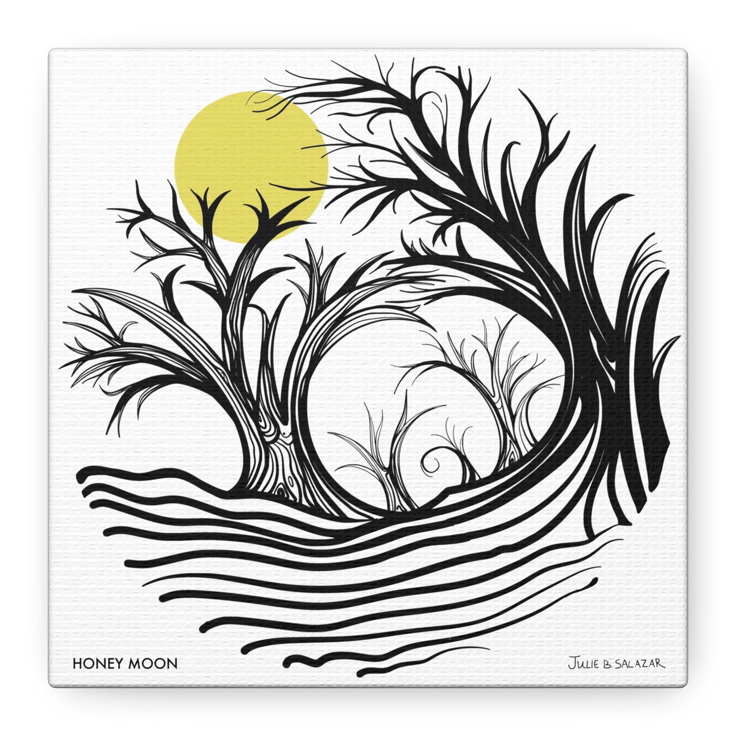 “Honey Moon”, IMAGINE™ Series, Hand-Drawn Art Print, Wall Art Collection, Stretched Canvas , 6 x 6 inches, 20 x 20 inches, 36 x 36 inches, plus 7 More Sizes