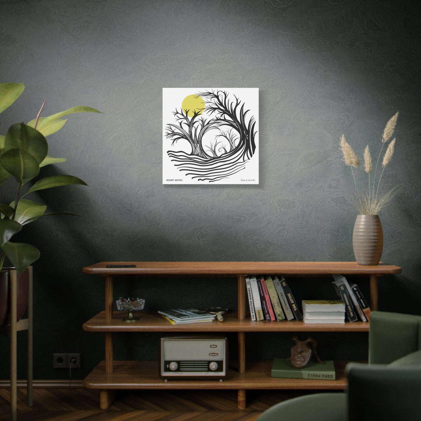 “Honey Moon”, IMAGINE™ Series, Hand-Drawn Art Print, Wall Art Collection, Stretched Canvas , 6 x 6 inches, 20 x 20 inches, 36 x 36 inches, plus 7 More Sizes