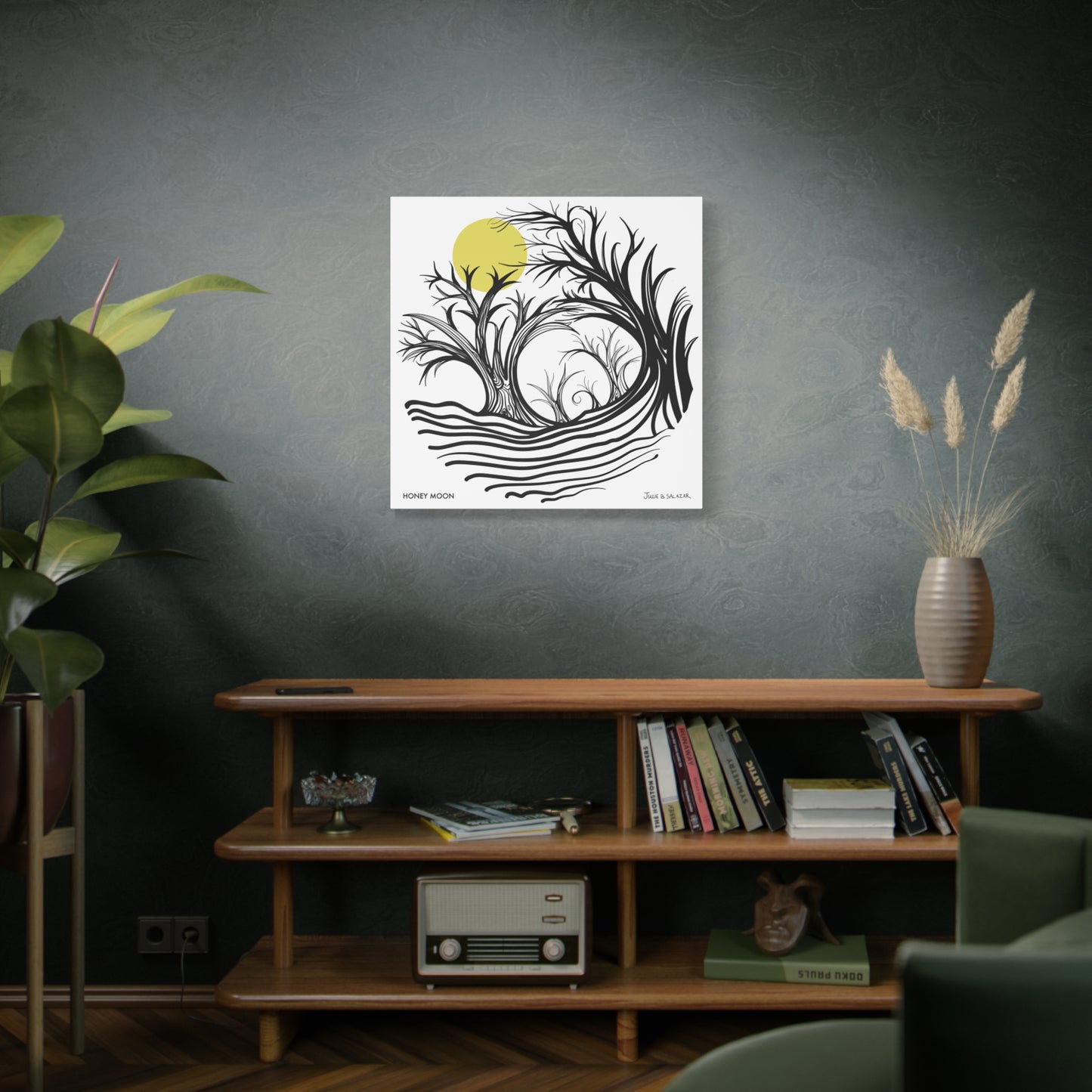 “Honey Moon”, IMAGINE™ Series, Hand-Drawn Art Print, Wall Art Collection, Stretched Canvas , 6 x 6 inches, 20 x 20 inches, 36 x 36 inches, plus 7 More Sizes