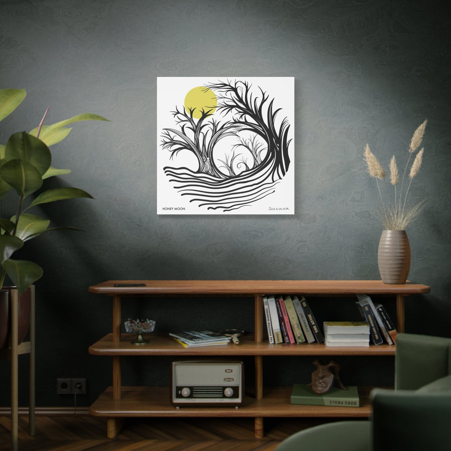 “Honey Moon”, IMAGINE™ Series, Hand-Drawn Art Print, Wall Art Collection, Stretched Canvas , 6 x 6 inches, 20 x 20 inches, 36 x 36 inches, plus 7 More Sizes