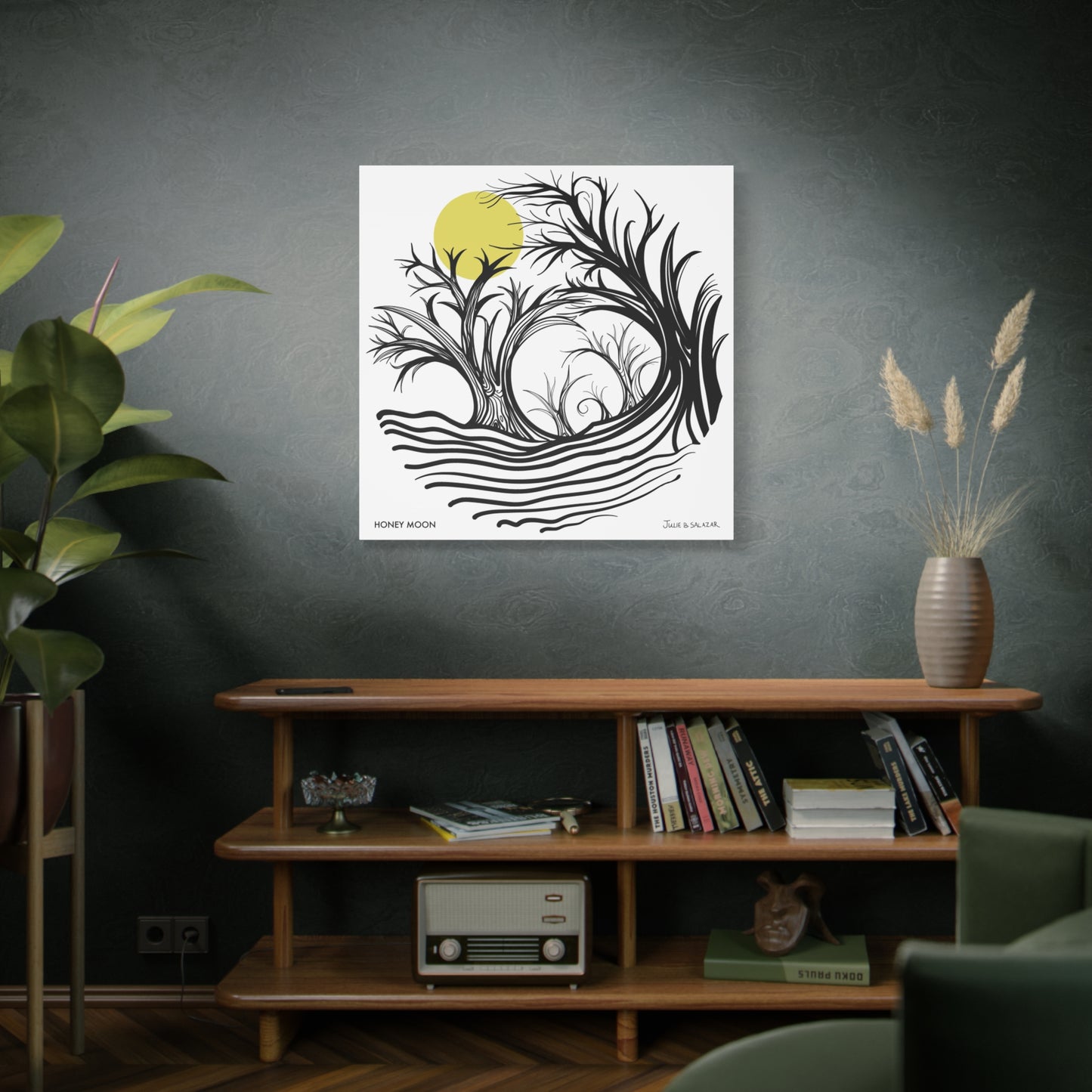 “Honey Moon”, IMAGINE™ Series, Hand-Drawn Art Print, Wall Art Collection, Stretched Canvas , 6 x 6 inches, 20 x 20 inches, 36 x 36 inches, plus 7 More Sizes