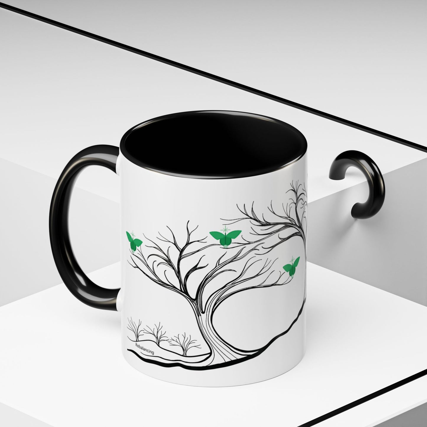 "Rebalancing", IMAGINE™ Series, Hand-Drawn Art Print, White Ceramic Accent Mug—4 of 7 Butterfly Graces Collection—15 oz or 11 oz