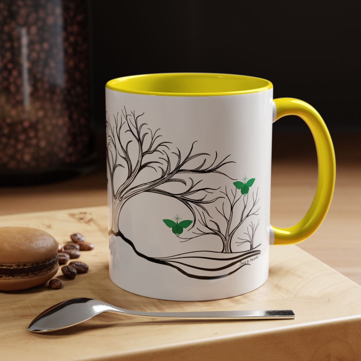 "Rebalancing", IMAGINE™ Series, Hand-Drawn Art Print, White Ceramic Accent Mug—4 of 7 Butterfly Graces Collection—15 oz or 11 oz