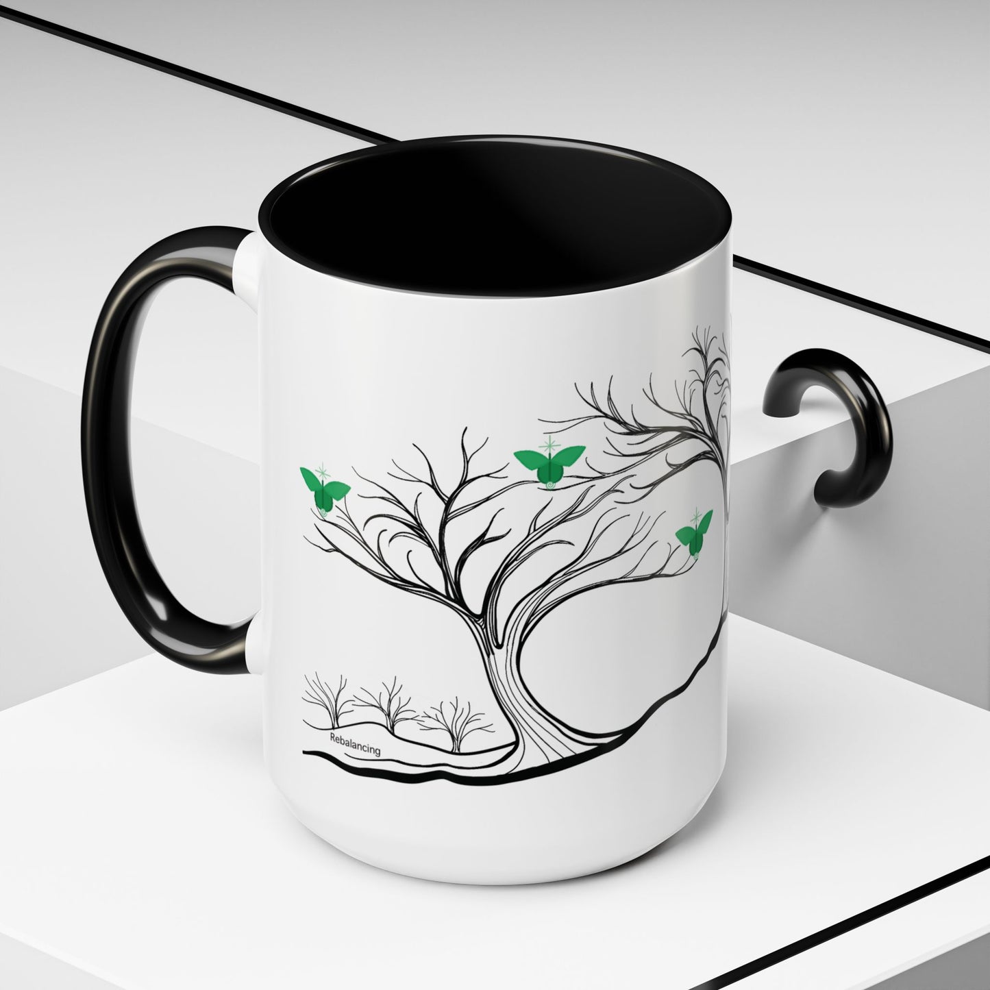 "Rebalancing", IMAGINE™ Series, Hand-Drawn Art Print, White Ceramic Accent Mug—4 of 7 Butterfly Graces Collection—15 oz or 11 oz