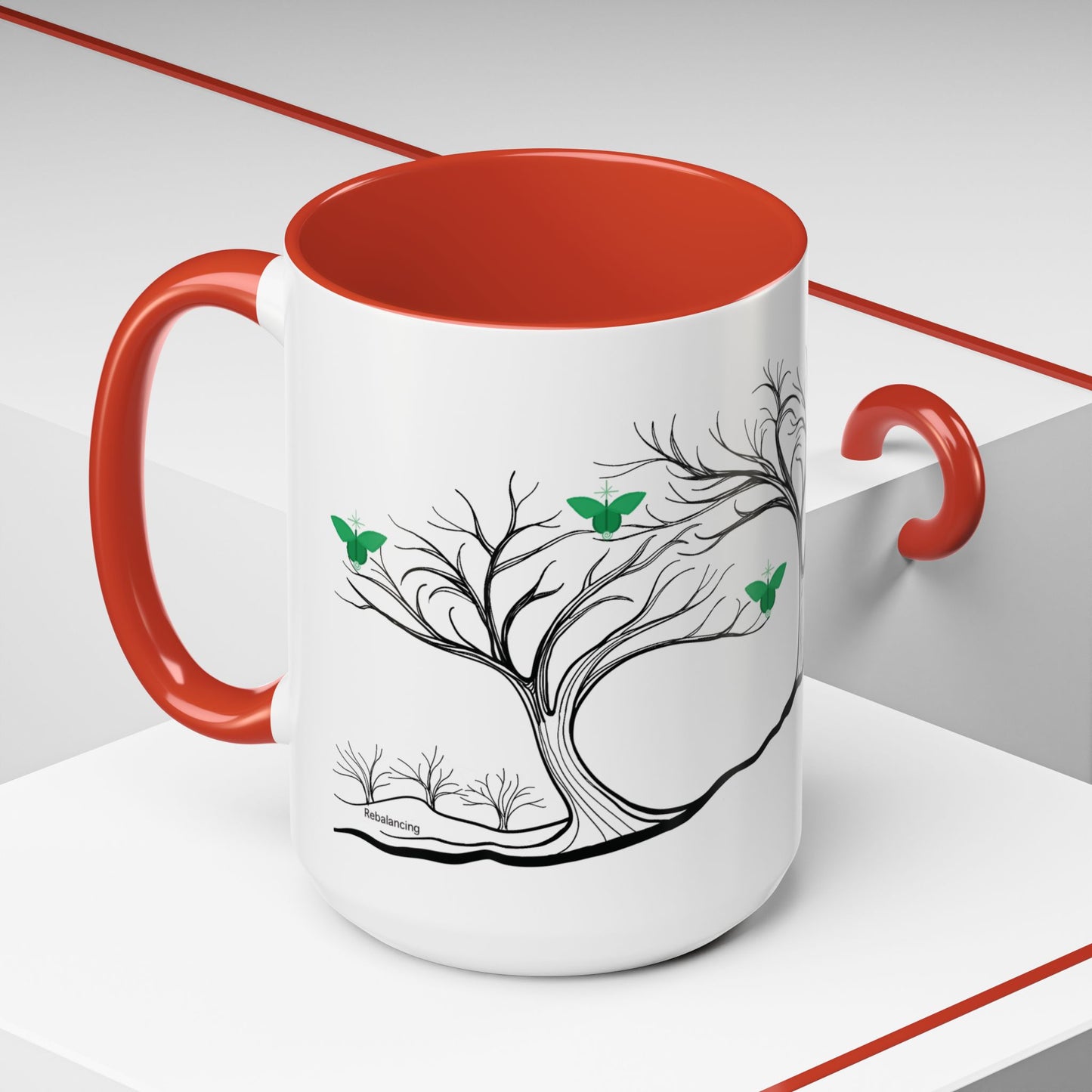 "Rebalancing", IMAGINE™ Series, Hand-Drawn Art Print, White Ceramic Accent Mug—4 of 7 Butterfly Graces Collection—15 oz or 11 oz