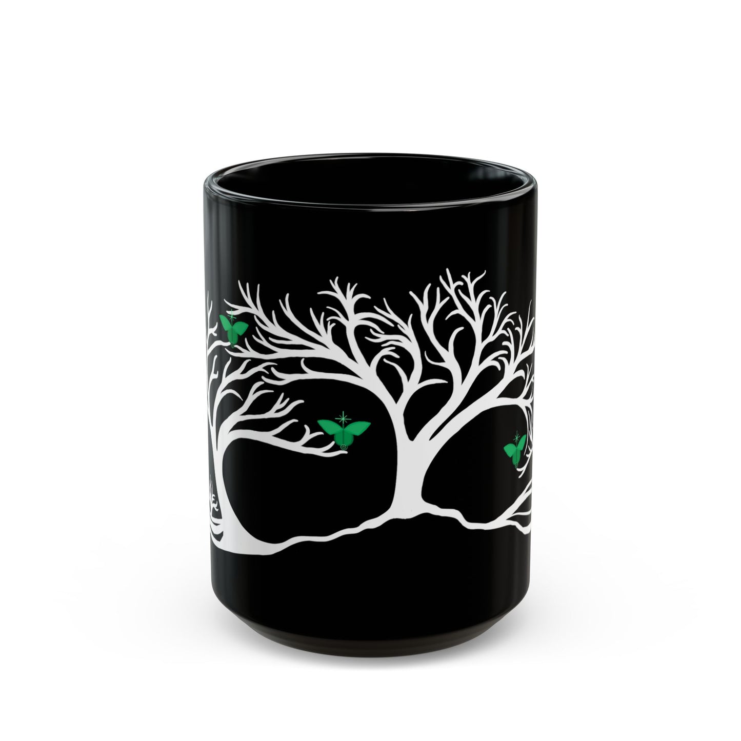 "Rebalancing", IMAGINE™ Series, Hand-Drawn Art Print, Black Ceramic Mug—4 of 7 Butterfly Graces Collection—15 oz or 11 oz
