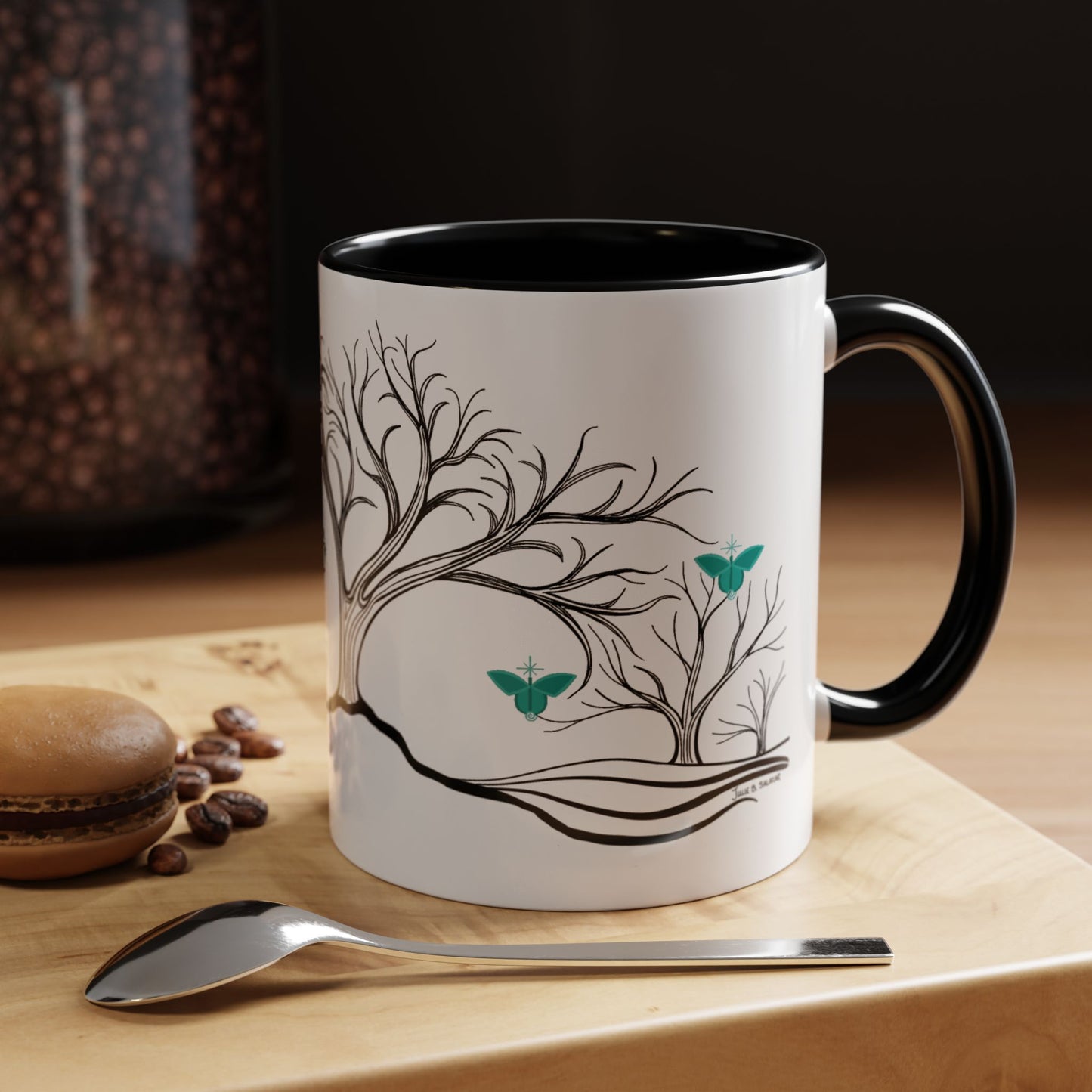 "Refreshing", IMAGINE™ Series, Hand-Drawn Art Print, White Ceramic Accent Mug—5 of 7 Butterfly Graces Collection—15 oz or 11 oz