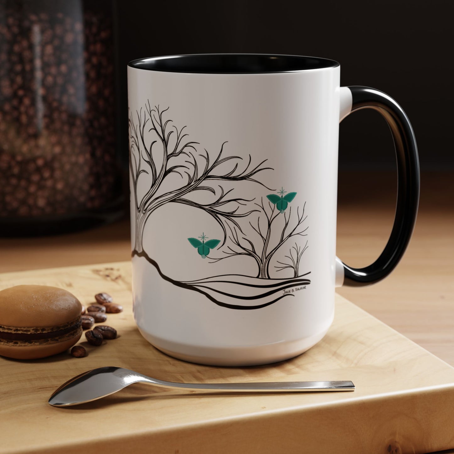 "Refreshing", IMAGINE™ Series, Hand-Drawn Art Print, White Ceramic Accent Mug—5 of 7 Butterfly Graces Collection—15 oz or 11 oz