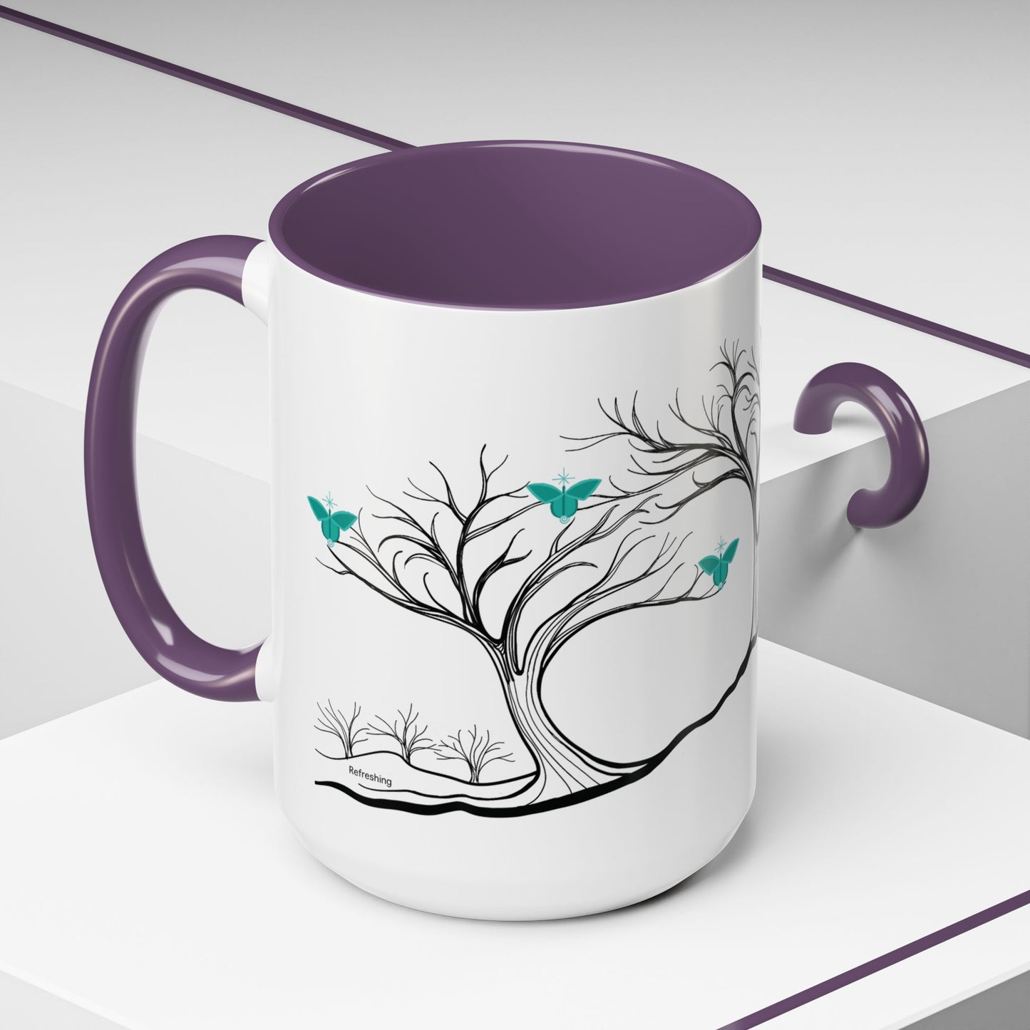 "Refreshing", IMAGINE™ Series, Hand-Drawn Art Print, White Ceramic Accent Mug—5 of 7 Butterfly Graces Collection—15 oz or 11 oz