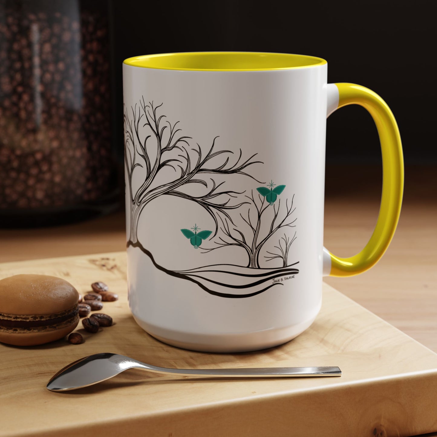"Refreshing", IMAGINE™ Series, Hand-Drawn Art Print, White Ceramic Accent Mug—5 of 7 Butterfly Graces Collection—15 oz or 11 oz
