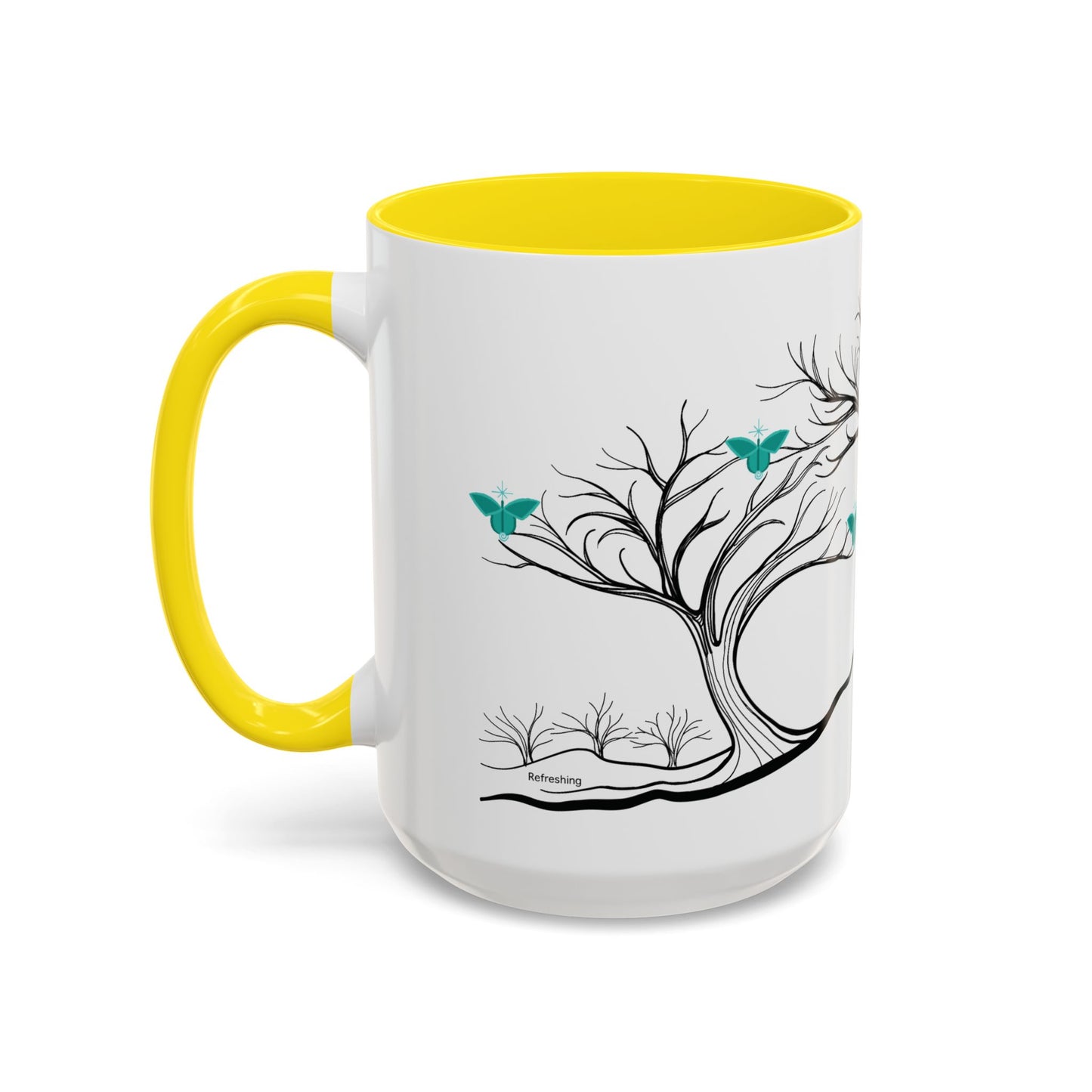 "Refreshing", IMAGINE™ Series, Hand-Drawn Art Print, White Ceramic Accent Mug—5 of 7 Butterfly Graces Collection—15 oz or 11 oz