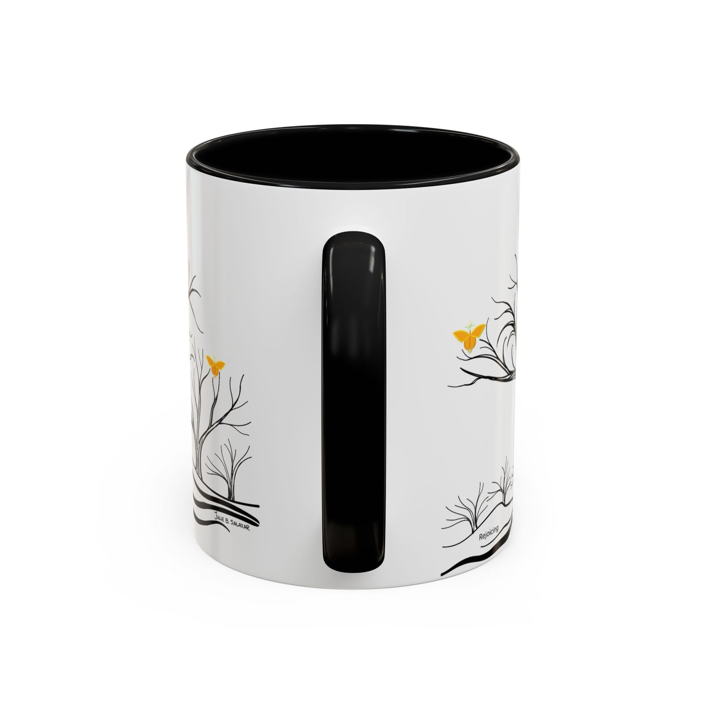 "Rejoicing", IMAGINE™ Series, Hand-Drawn Art Print, White Ceramic Accent Mug—3 of 7 Butterfly Graces Collection—15 oz or 11 oz