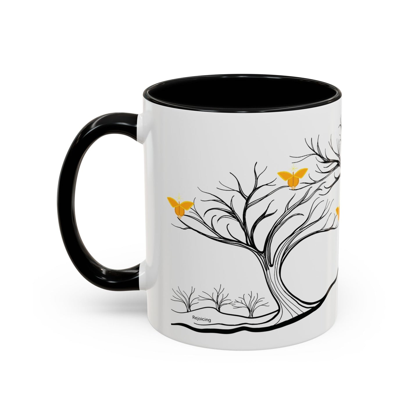 "Rejoicing", IMAGINE™ Series, Hand-Drawn Art Print, White Ceramic Accent Mug—3 of 7 Butterfly Graces Collection—15 oz or 11 oz