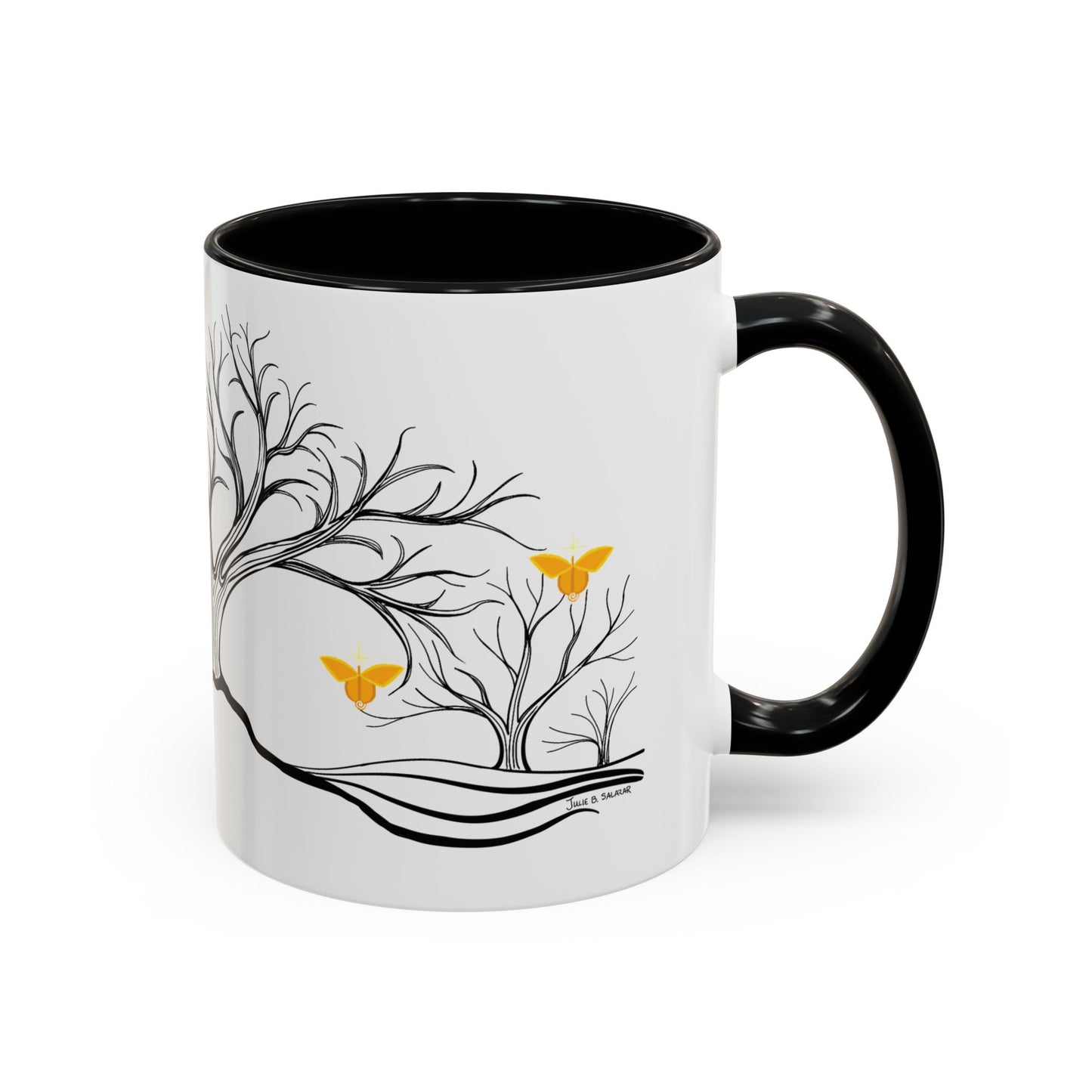 "Rejoicing", IMAGINE™ Series, Hand-Drawn Art Print, White Ceramic Accent Mug—3 of 7 Butterfly Graces Collection—15 oz or 11 oz