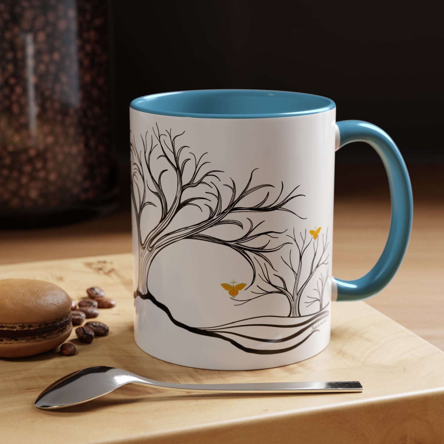 "Rejoicing", IMAGINE™ Series, Hand-Drawn Art Print, White Ceramic Accent Mug—3 of 7 Butterfly Graces Collection—15 oz or 11 oz