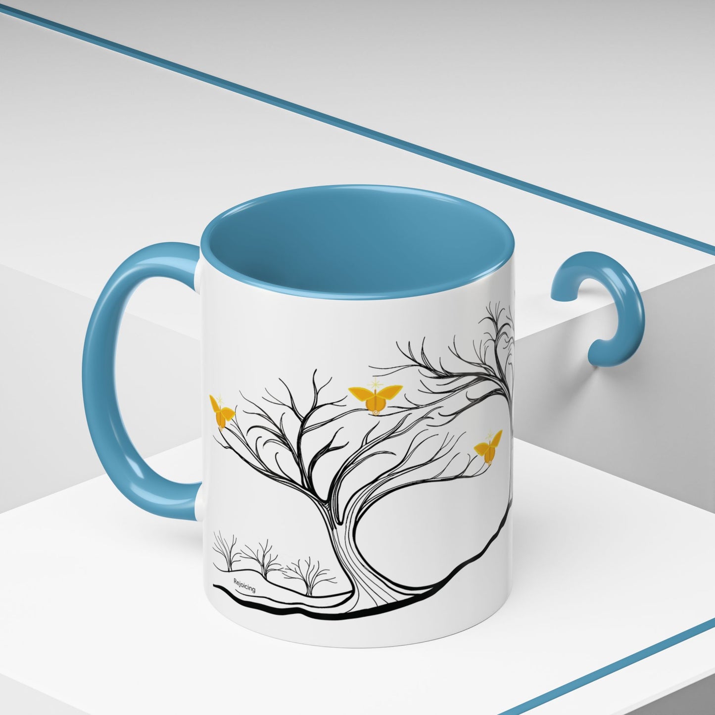 "Rejoicing", IMAGINE™ Series, Hand-Drawn Art Print, White Ceramic Accent Mug—3 of 7 Butterfly Graces Collection—15 oz or 11 oz