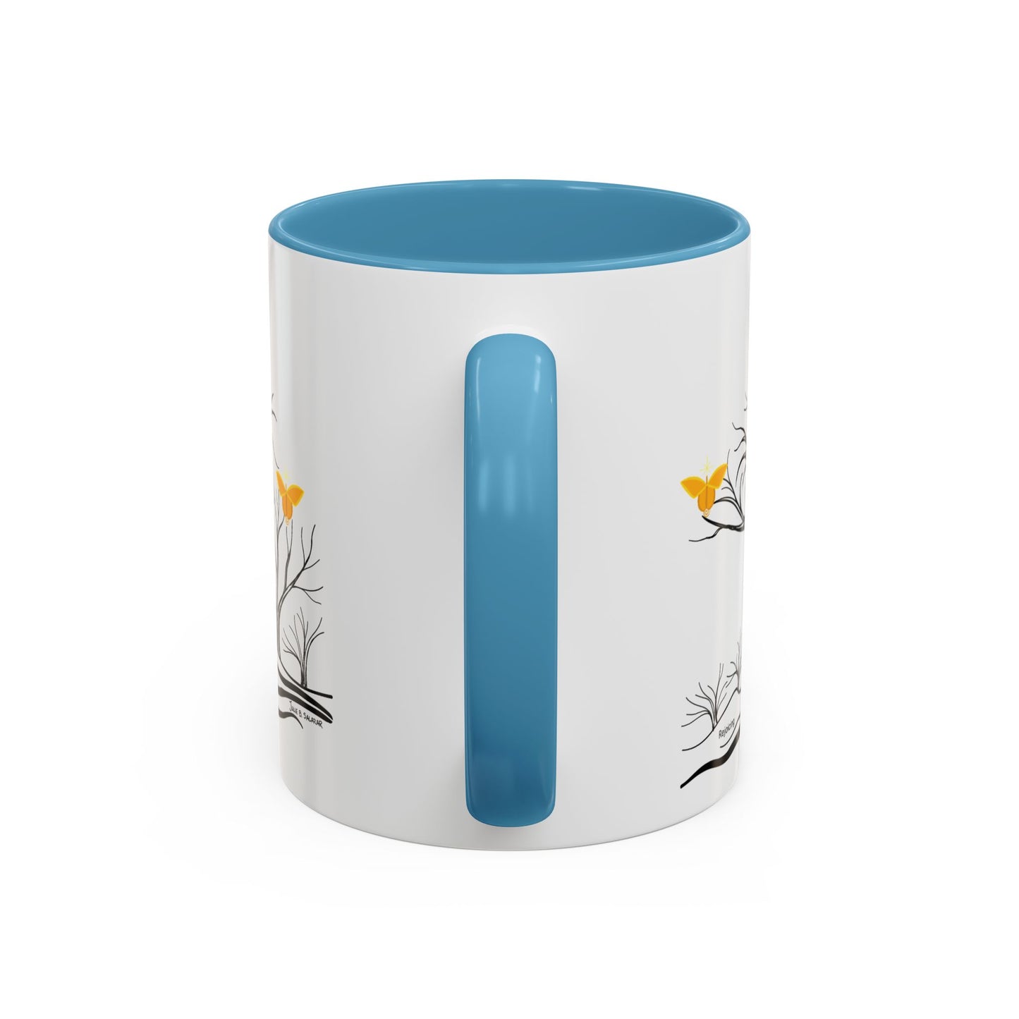 "Rejoicing", IMAGINE™ Series, Hand-Drawn Art Print, White Ceramic Accent Mug—3 of 7 Butterfly Graces Collection—15 oz or 11 oz