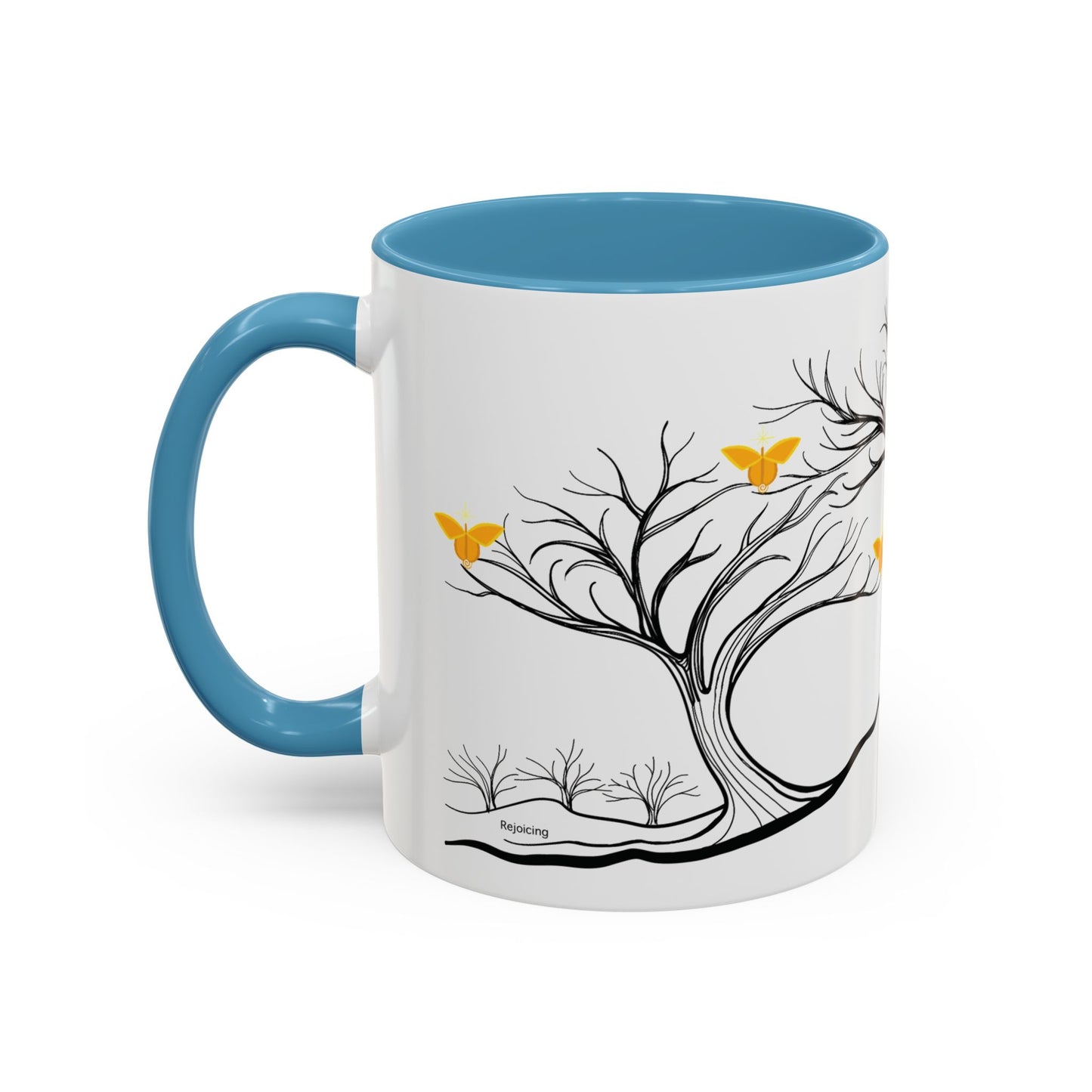 "Rejoicing", IMAGINE™ Series, Hand-Drawn Art Print, White Ceramic Accent Mug—3 of 7 Butterfly Graces Collection—15 oz or 11 oz