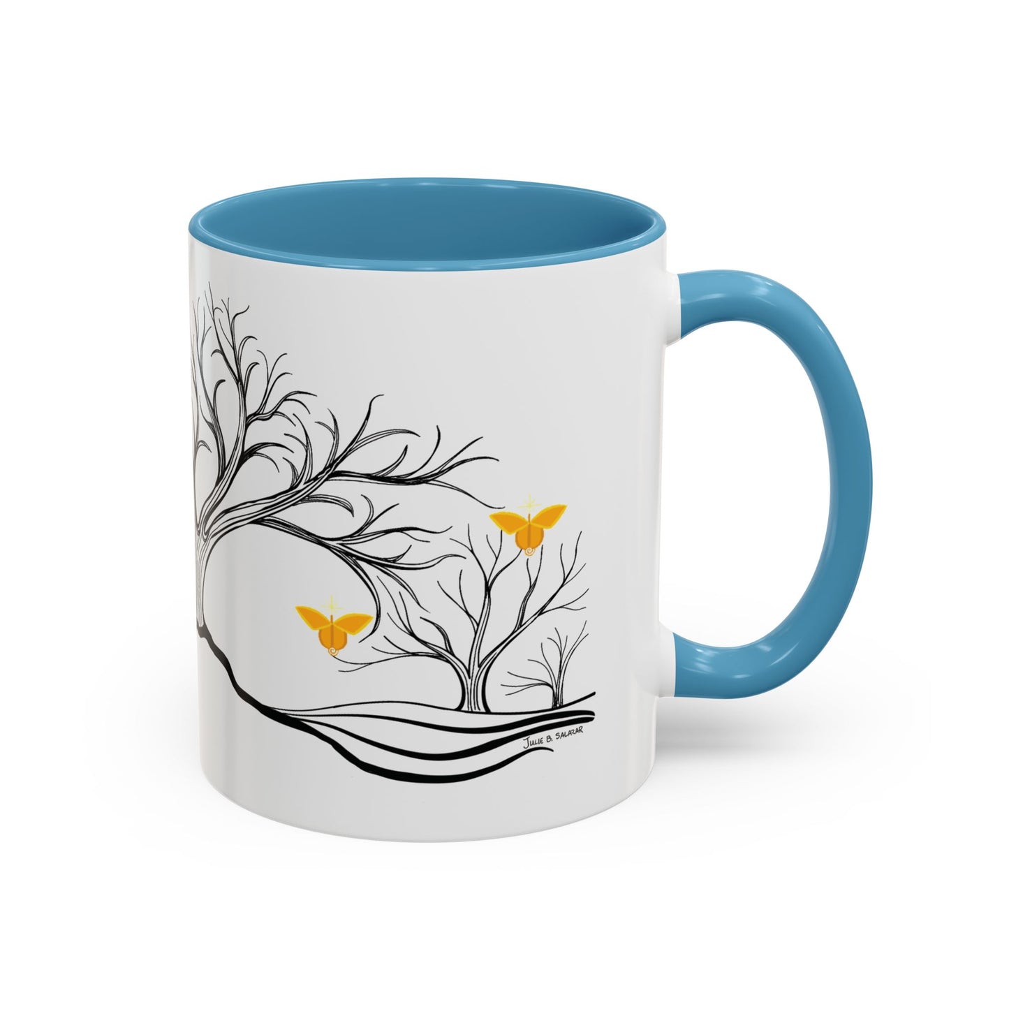 "Rejoicing", IMAGINE™ Series, Hand-Drawn Art Print, White Ceramic Accent Mug—3 of 7 Butterfly Graces Collection—15 oz or 11 oz