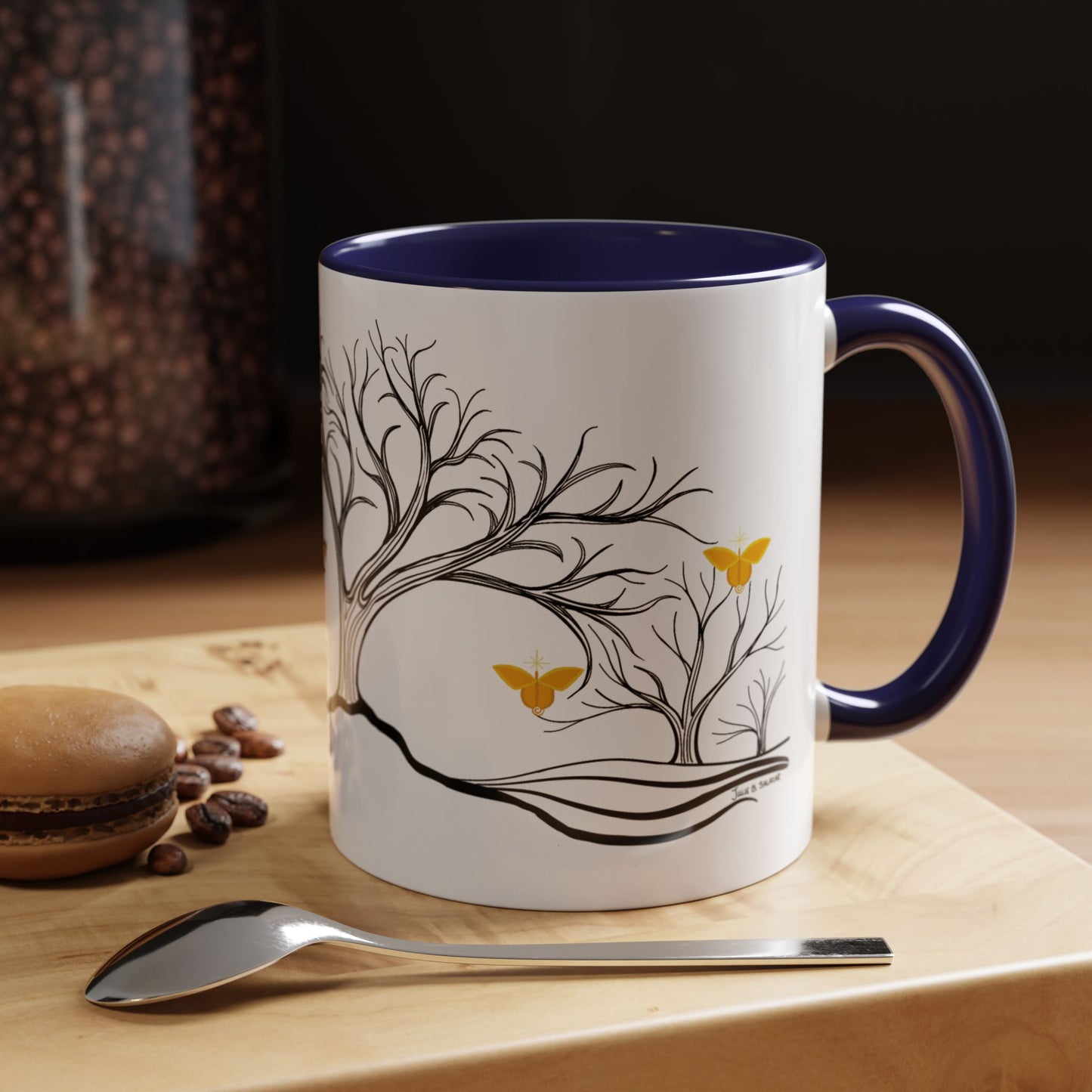 "Rejoicing", IMAGINE™ Series, Hand-Drawn Art Print, White Ceramic Accent Mug—3 of 7 Butterfly Graces Collection—15 oz or 11 oz