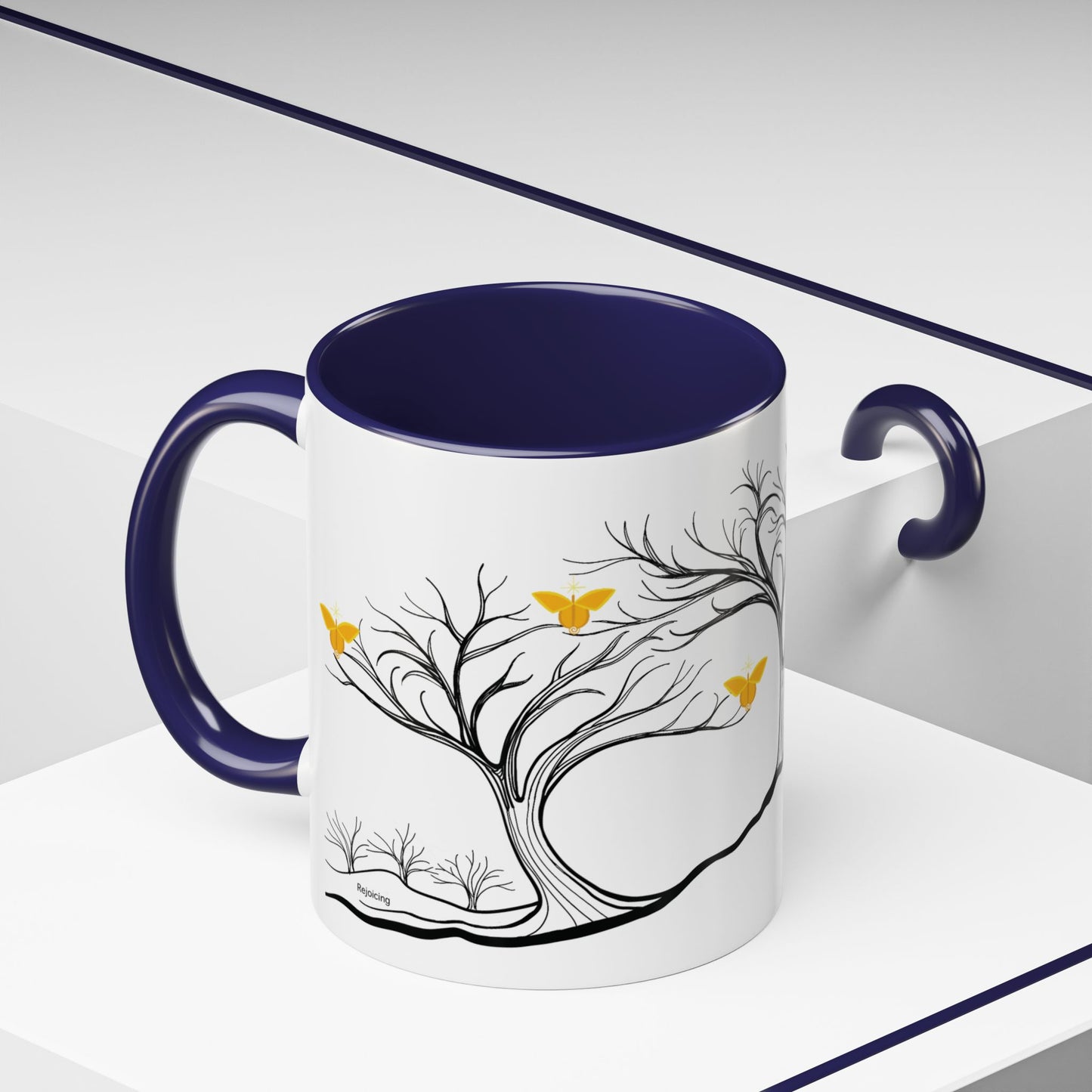 "Rejoicing", IMAGINE™ Series, Hand-Drawn Art Print, White Ceramic Accent Mug—3 of 7 Butterfly Graces Collection—15 oz or 11 oz