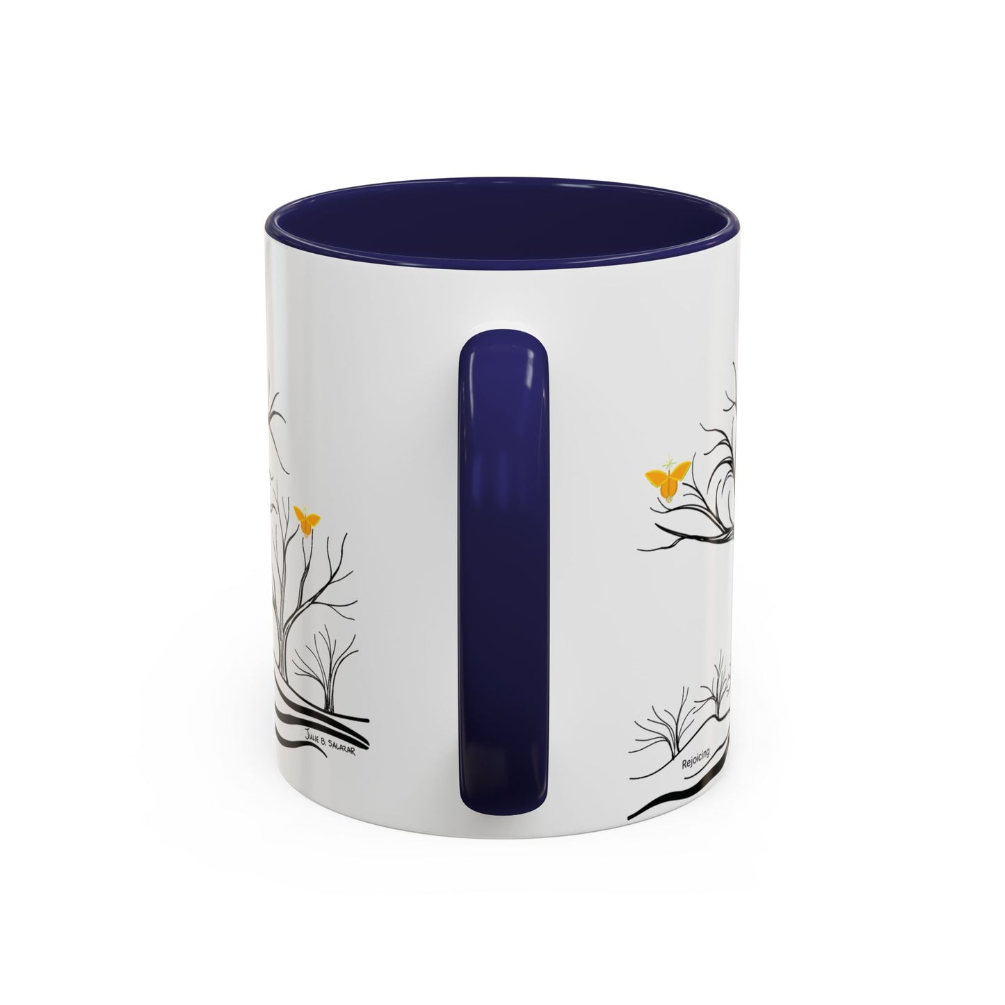 "Rejoicing", IMAGINE™ Series, Hand-Drawn Art Print, White Ceramic Accent Mug—3 of 7 Butterfly Graces Collection—15 oz or 11 oz