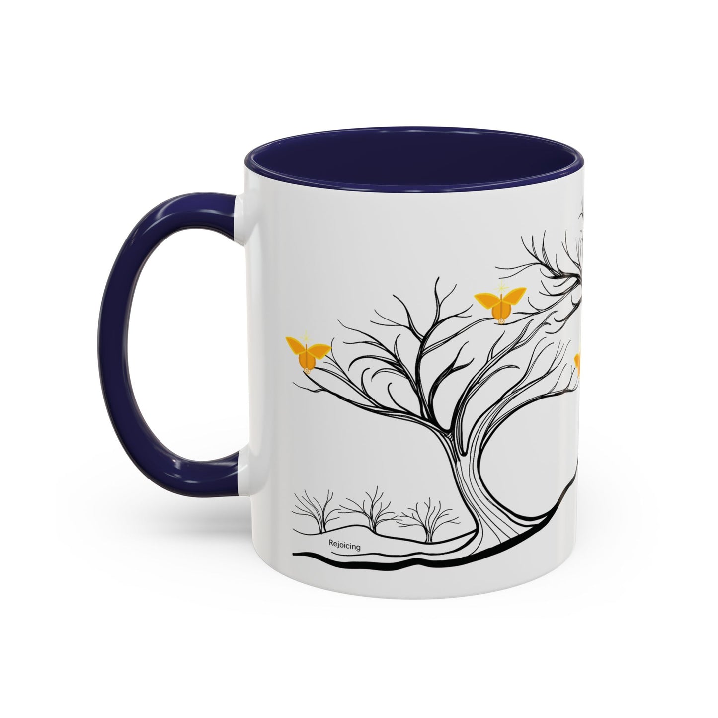 "Rejoicing", IMAGINE™ Series, Hand-Drawn Art Print, White Ceramic Accent Mug—3 of 7 Butterfly Graces Collection—15 oz or 11 oz