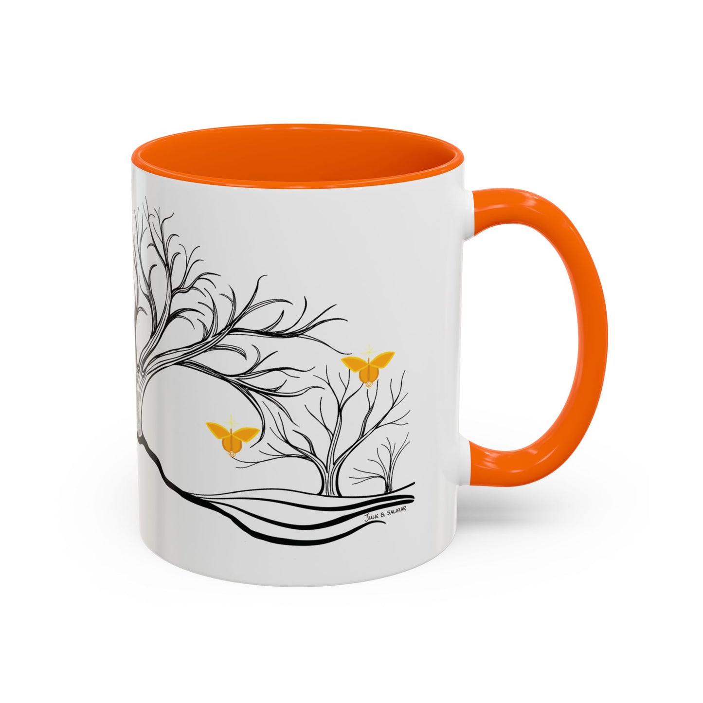 "Rejoicing", IMAGINE™ Series, Hand-Drawn Art Print, White Ceramic Accent Mug—3 of 7 Butterfly Graces Collection—15 oz or 11 oz