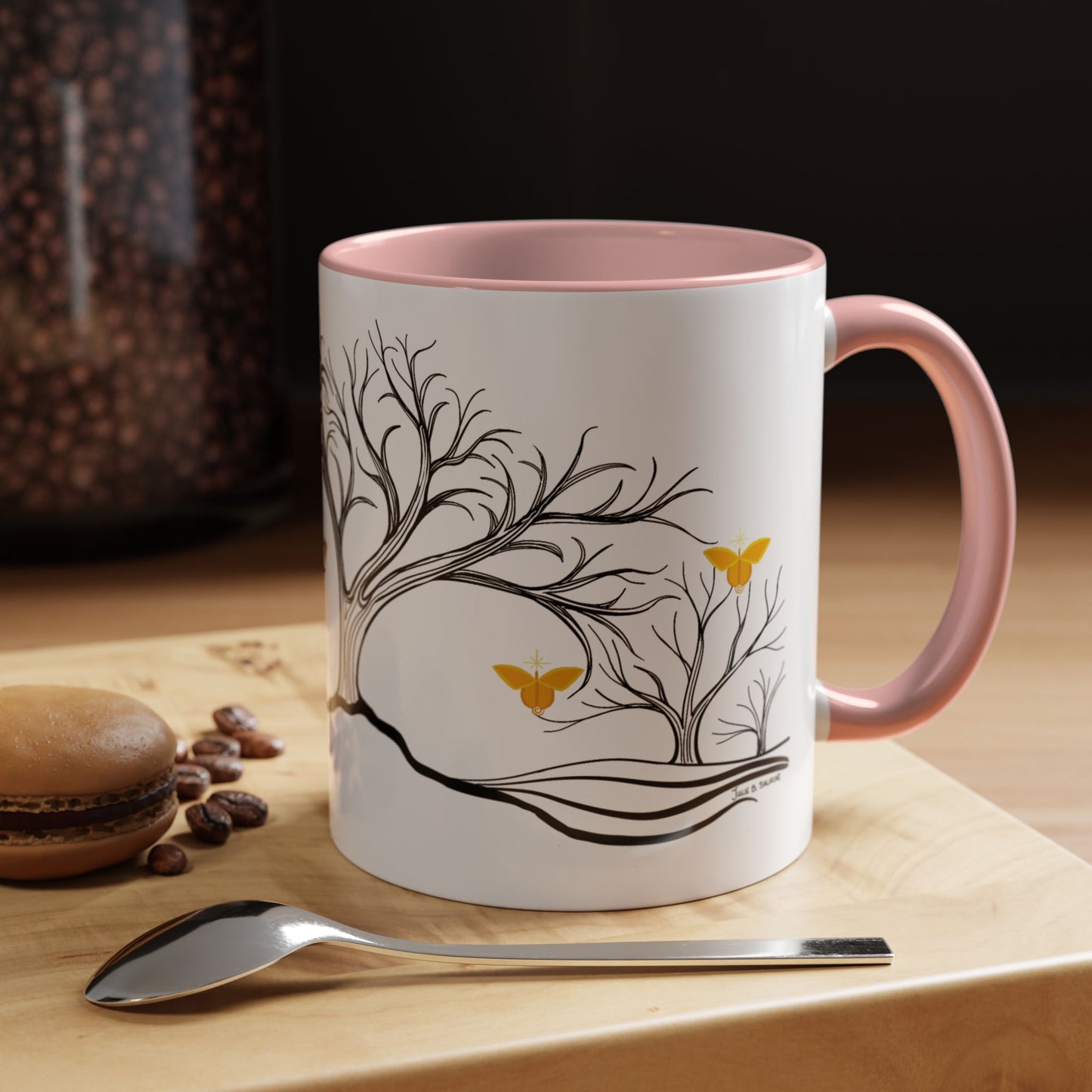 "Rejoicing", IMAGINE™ Series, Hand-Drawn Art Print, White Ceramic Accent Mug—3 of 7 Butterfly Graces Collection—15 oz or 11 oz